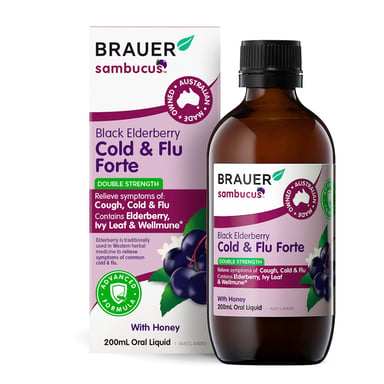 Brauer Sambucus Black Elderberry Adult Cold & Flu Forte 200ml