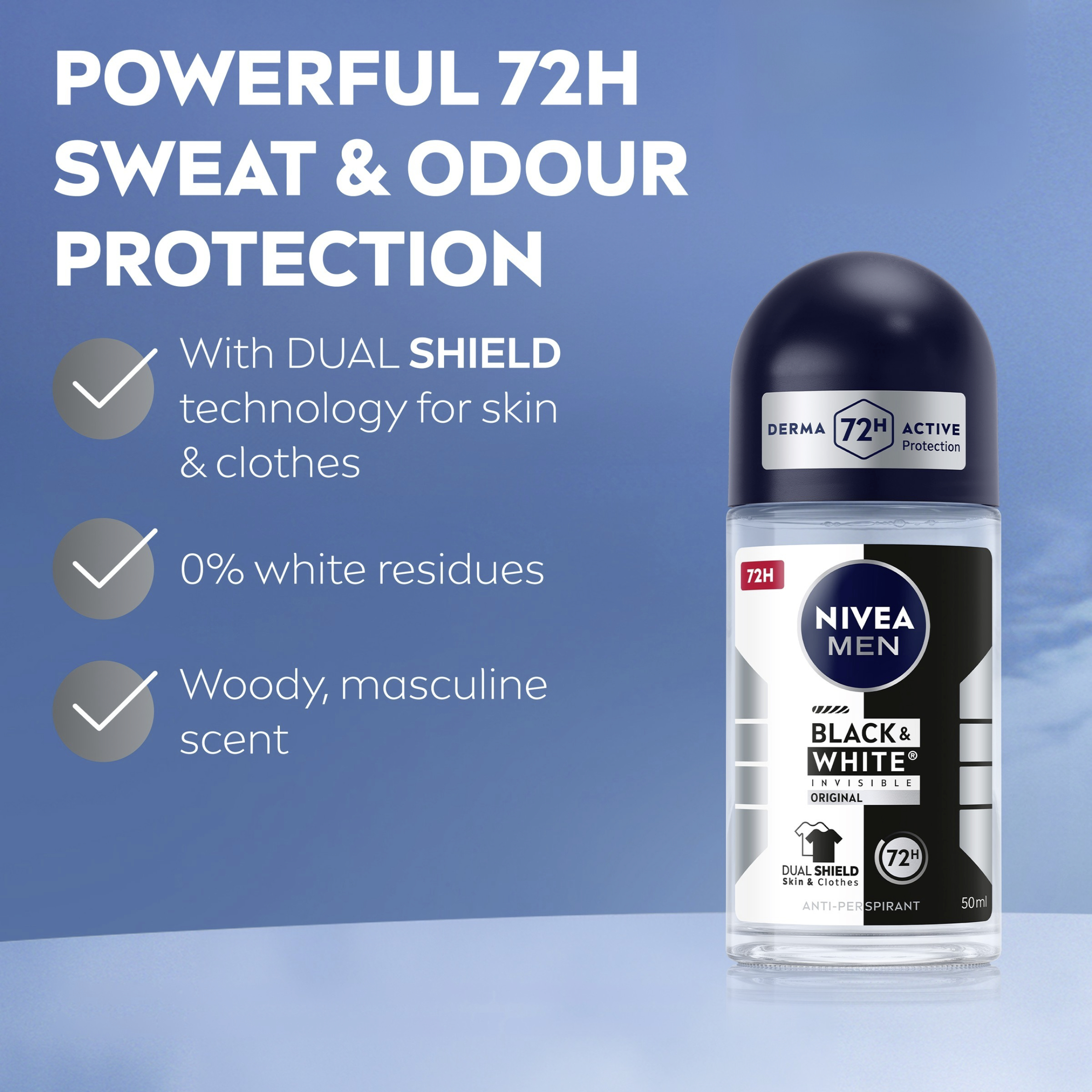 Nivea Men Anti-Perspirant Invisible Black & White Roll On 50ml - Image 5
