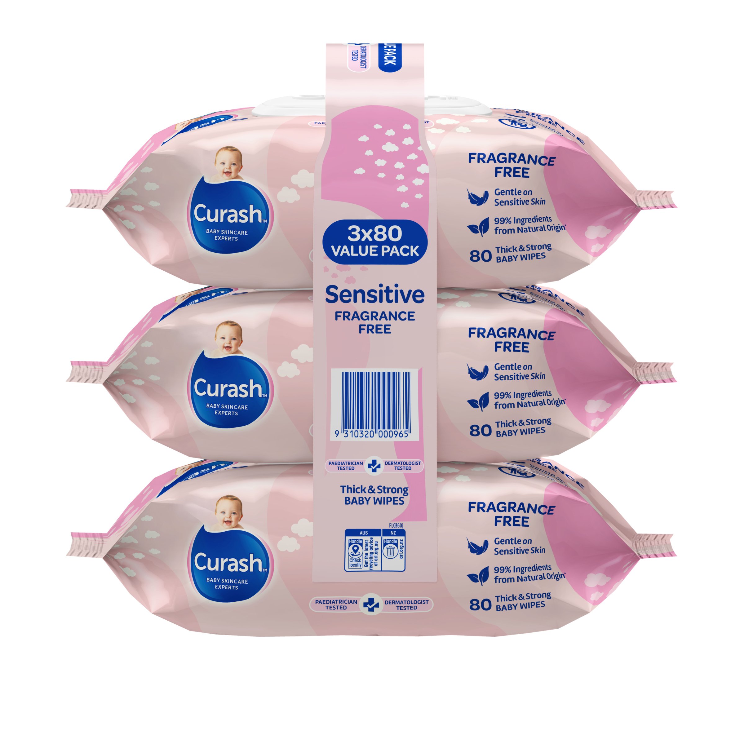 Curash Wipes Fragrance Free 80 wipes - 3 pack - Image 2