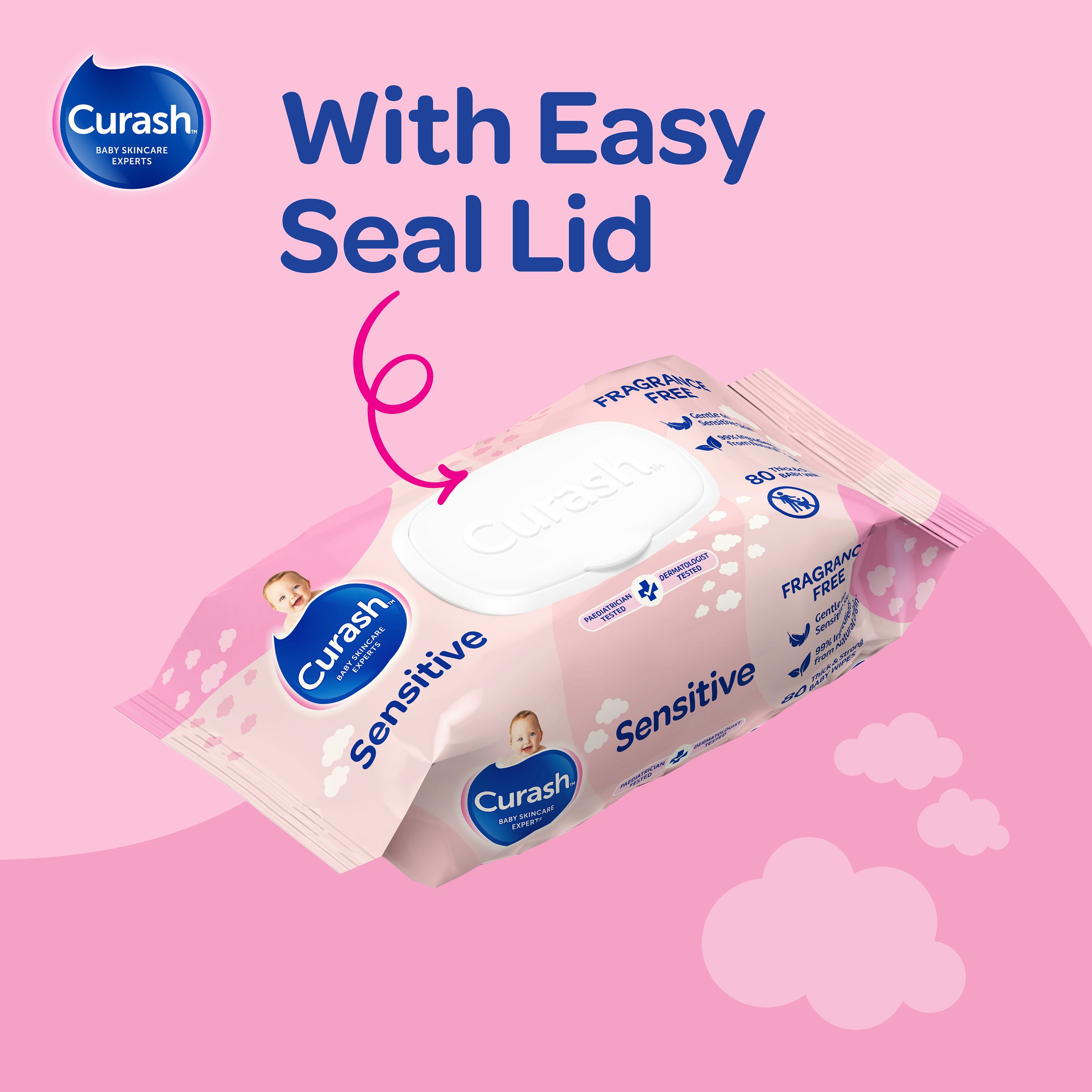 Curash Wipes Fragrance Free 80 wipes - 3 pack - Image 10