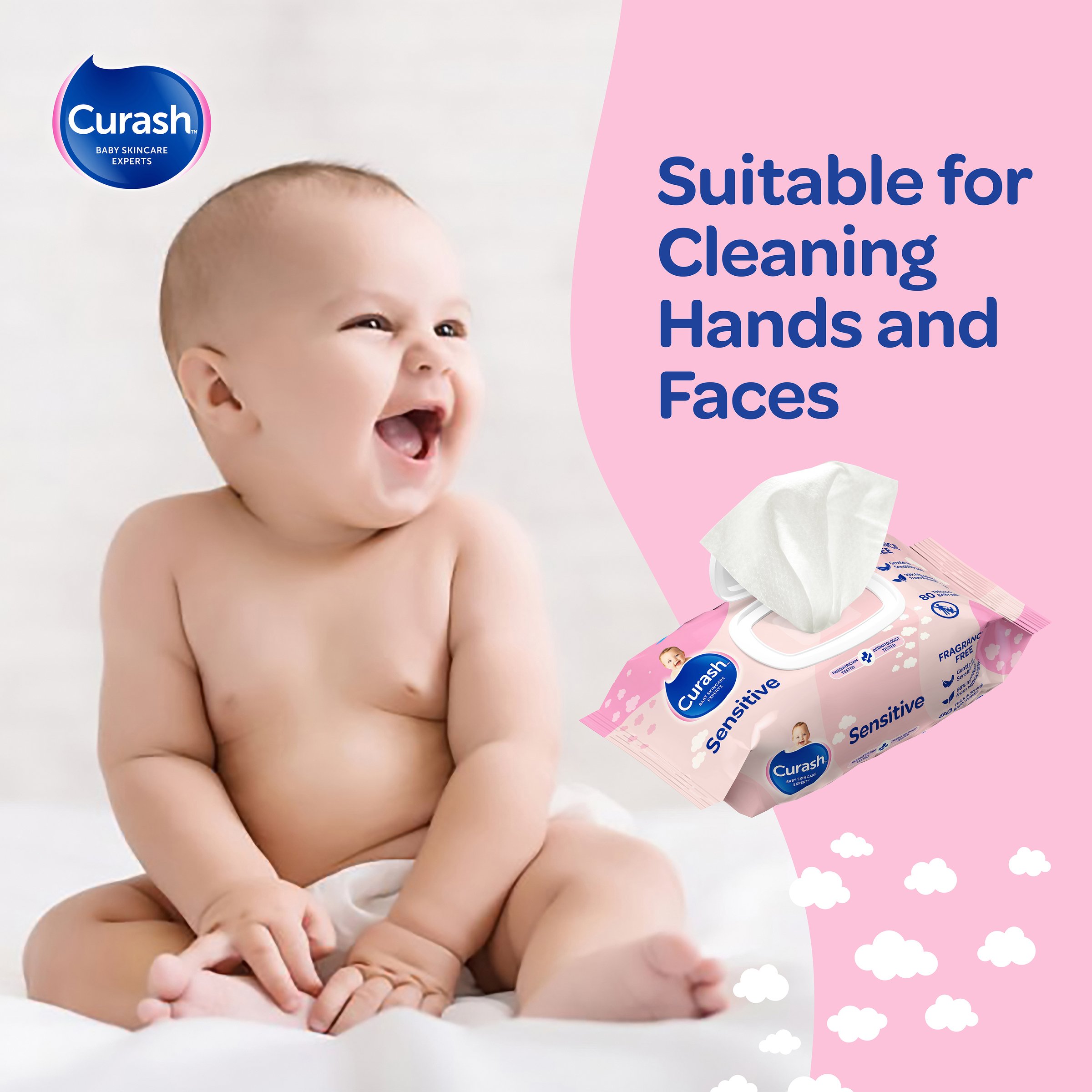 Curash Wipes Fragrance Free 80 wipes - 3 pack - Image 9