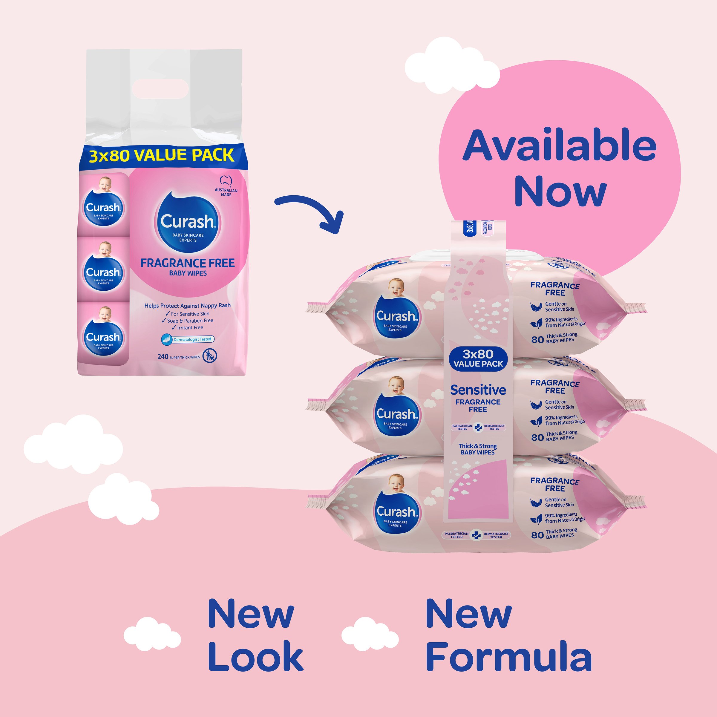 Curash Wipes Fragrance Free 80 wipes - 3 pack - Image 11