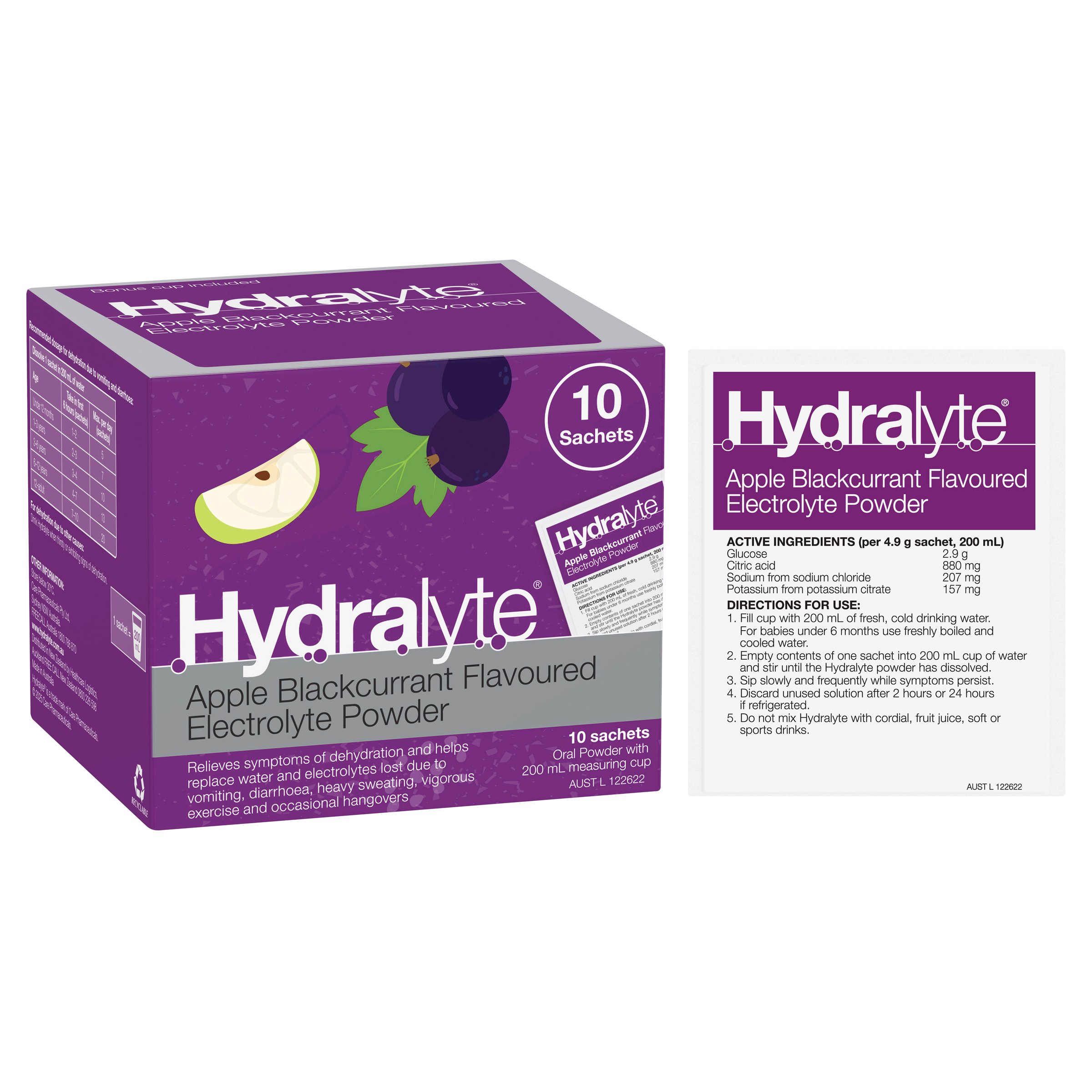 Hydralyte Electrolyte Powder Apple Blackcurrant Flavoured 10 Sachets - Image 13