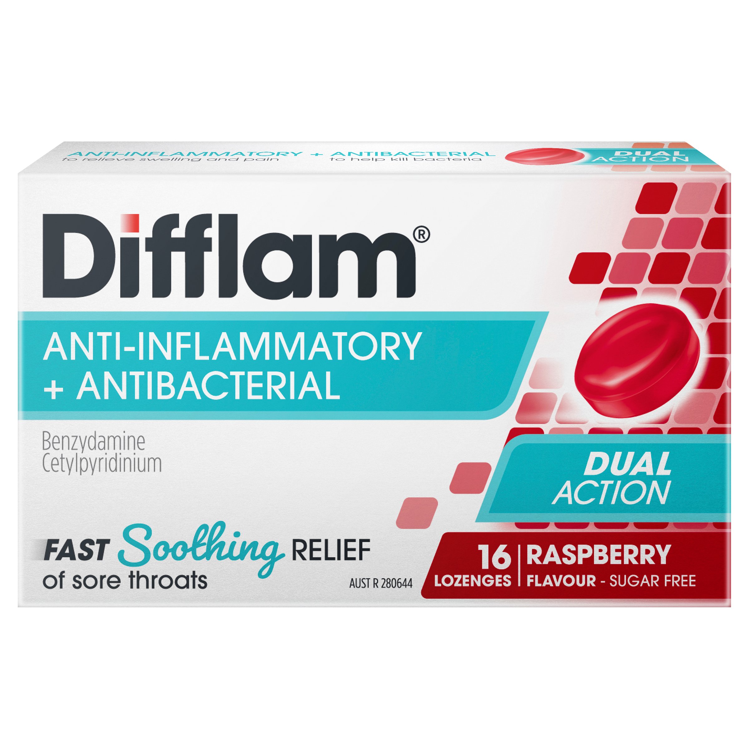 Difflam Sore Throat Raspberry Sugar Free 16 lozenges - Image 8