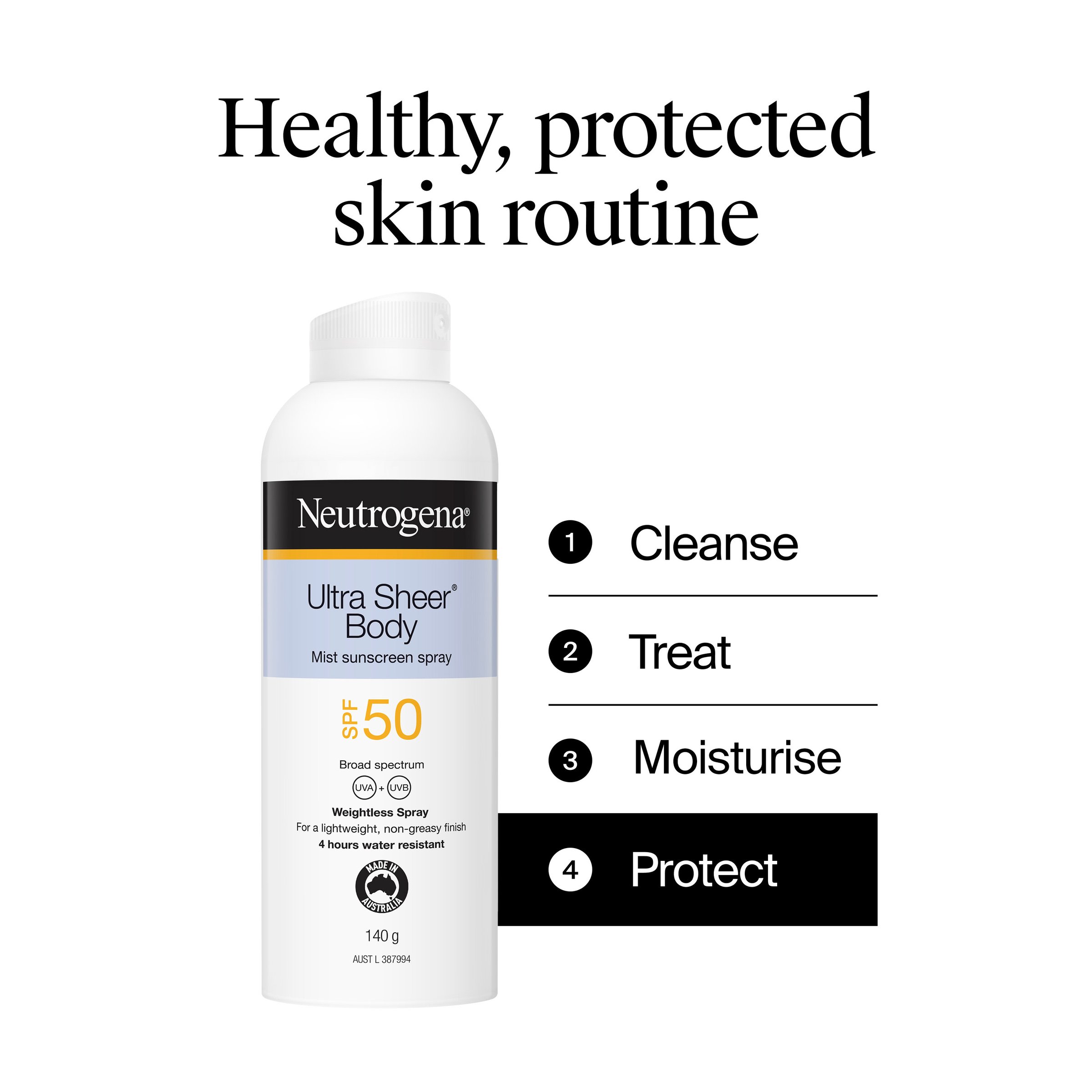 Neutrogena Ultra Sheer Body Mist Sunscreen Spray SPF50 140g - Image 3