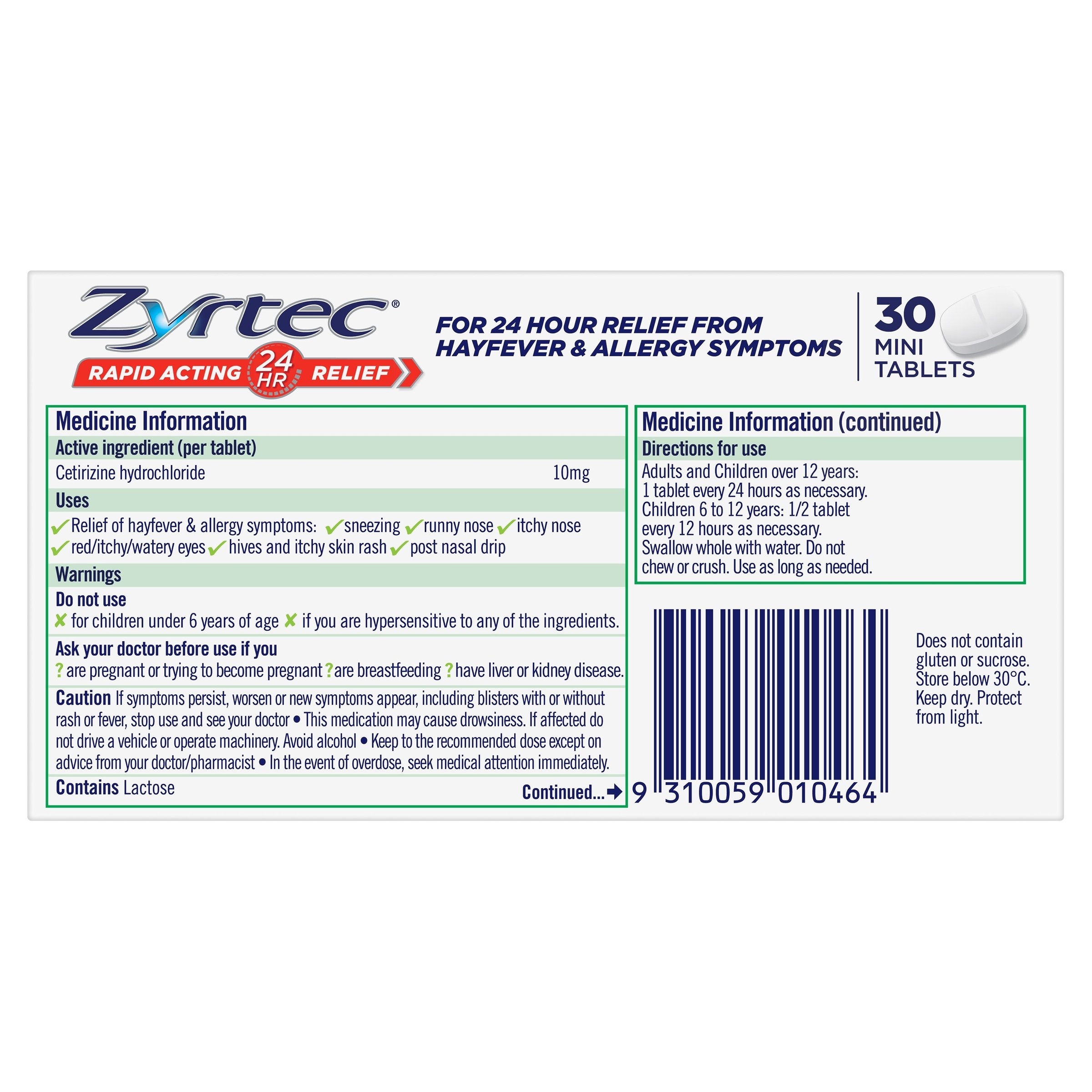 Zyrtec 10mg - 30 tablets - Image 2