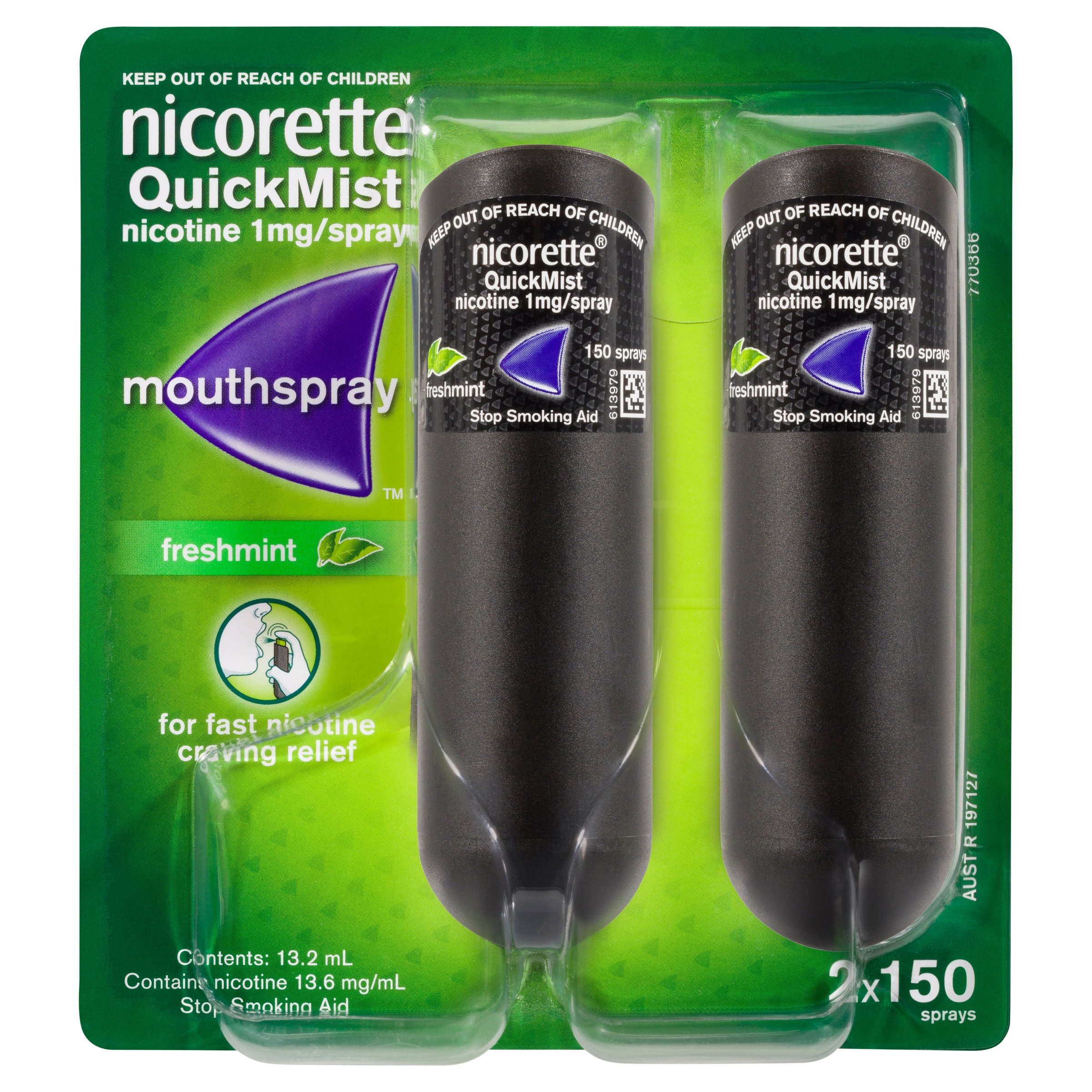 Nicorette Quick Mist Mouth Spray Freshmint 1mg 150 dose – 2 pack - Image 1