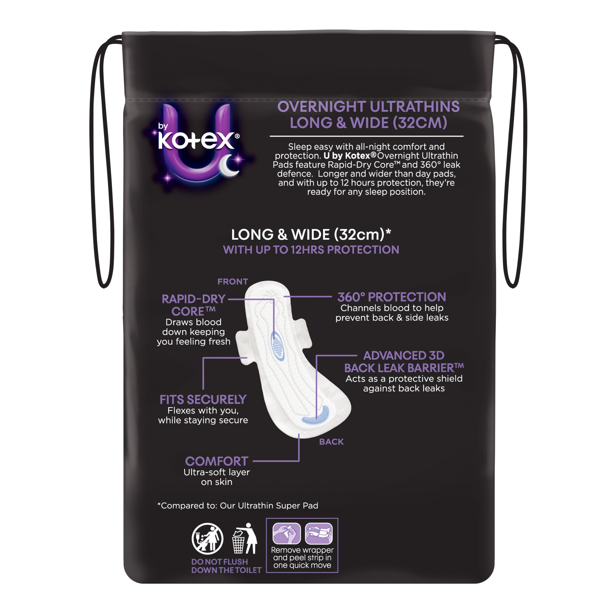 U By Kotex Pads Overnight Ultra Thin With Wings 10 pack - Image 2