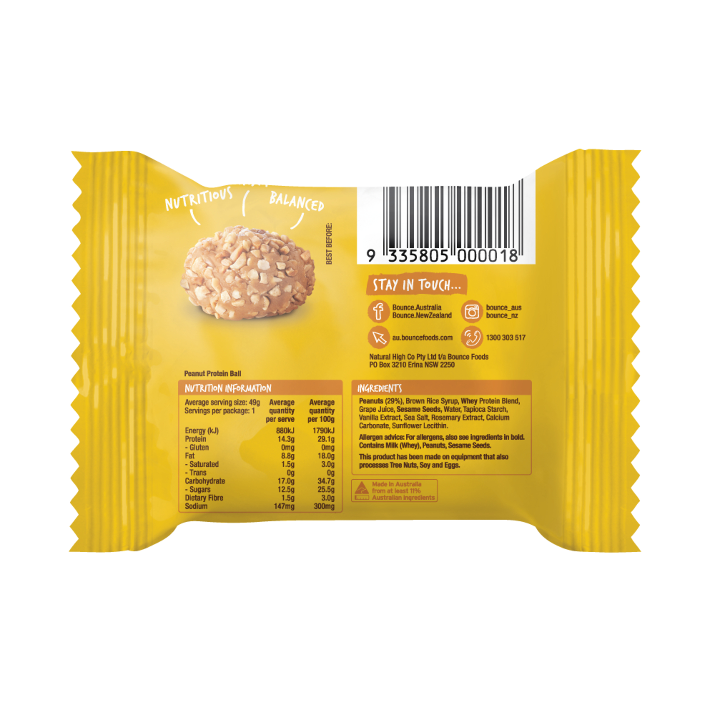 Bounce Protein Energy Ball Peanut 49g - Image 2
