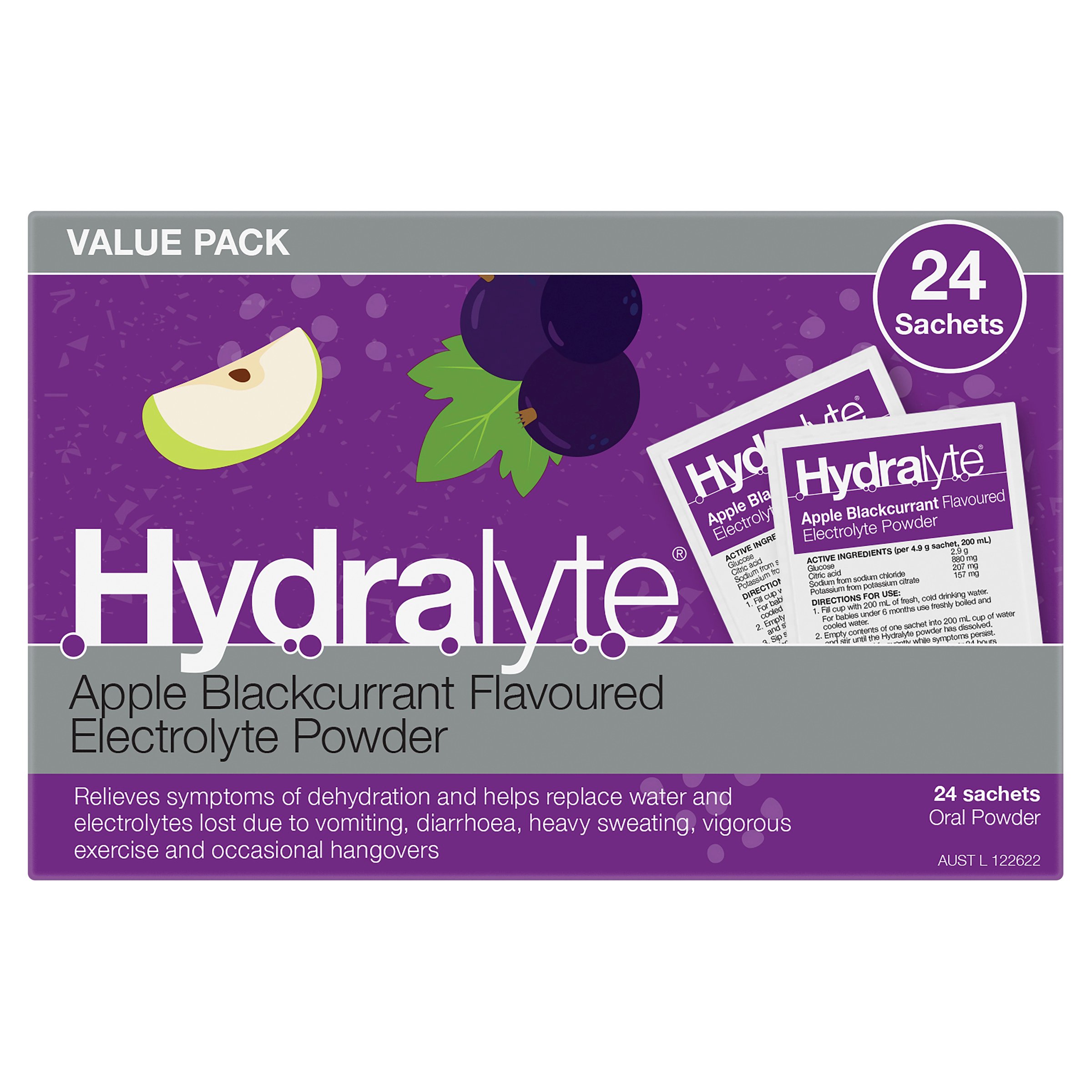 Hydralyte Electrolyte Powder Apple/Blackcurrant Value pack 24 Sachets - Image 10