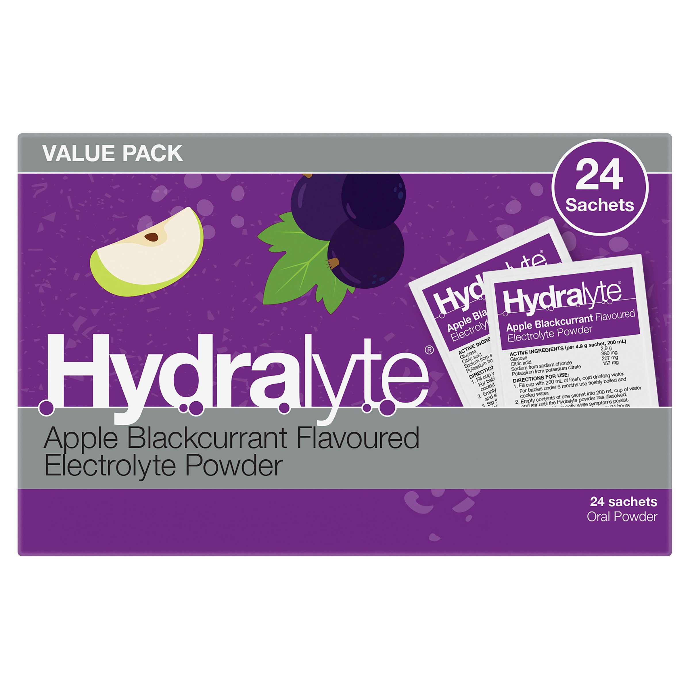 Hydralyte Electrolyte Powder Apple/Blackcurrant Value pack 24 Sachets - Image 12