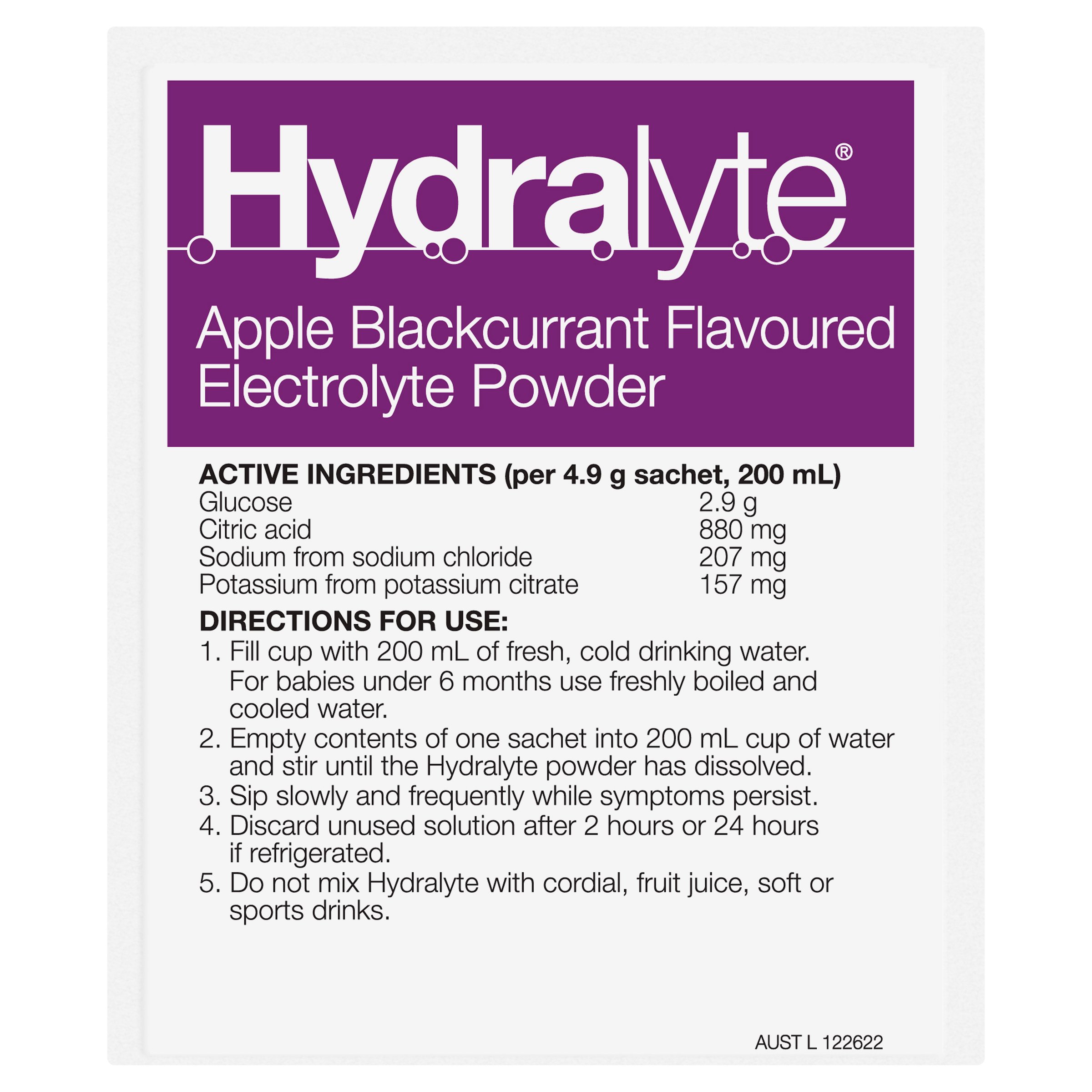 Hydralyte Electrolyte Powder Apple/Blackcurrant Value pack 24 Sachets - Image 8