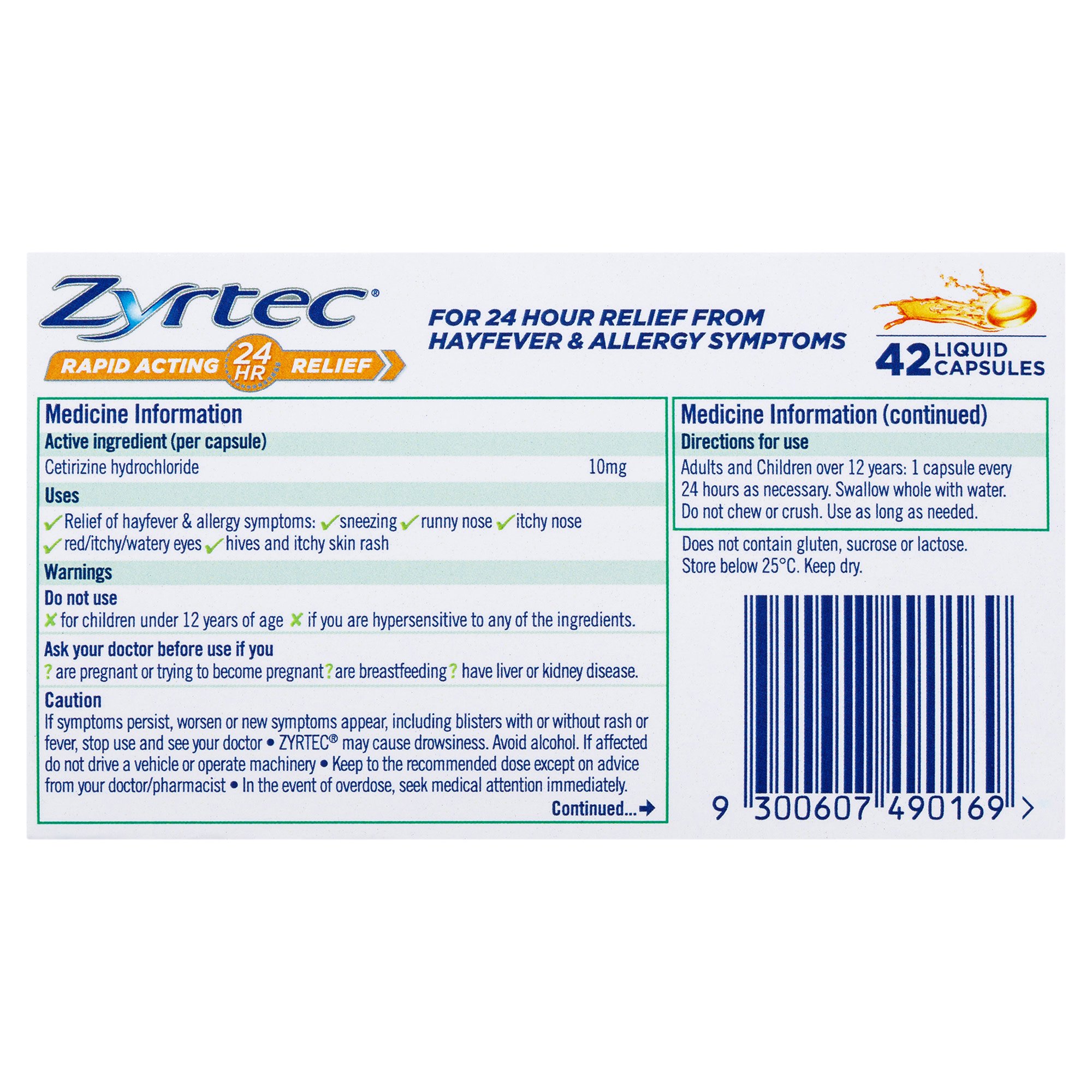 Zyrtec Rapid 10mg 42 liquid cap - Image 2