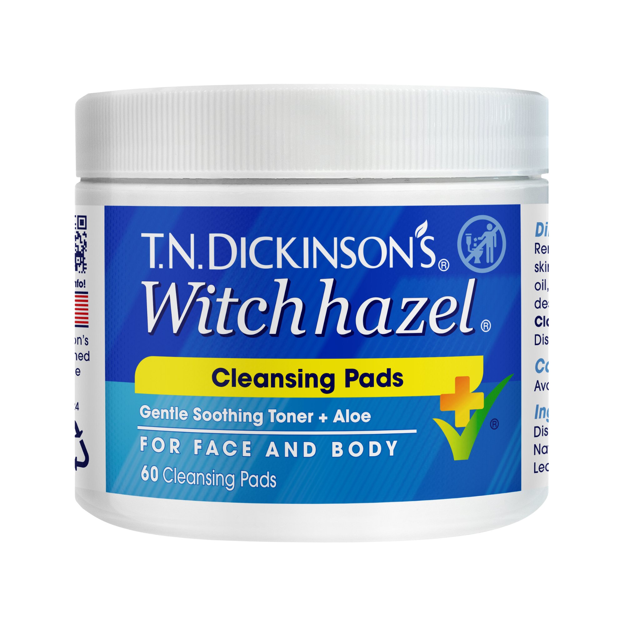 TN Dickinson's Witch Hazel Cleansing Pads 60 pack - Image 1