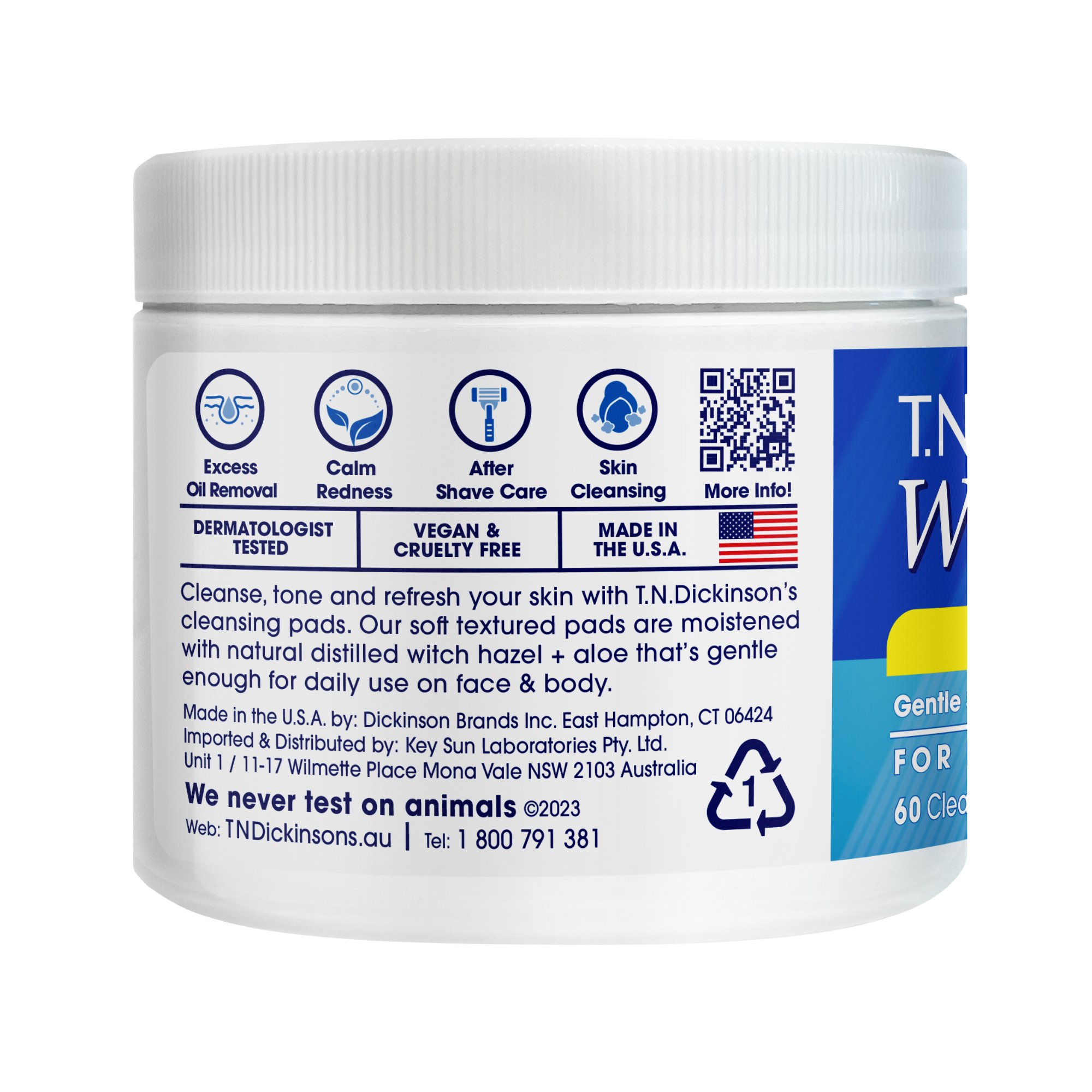 TN Dickinson's Witch Hazel Cleansing Pads 60 pack - Image 2