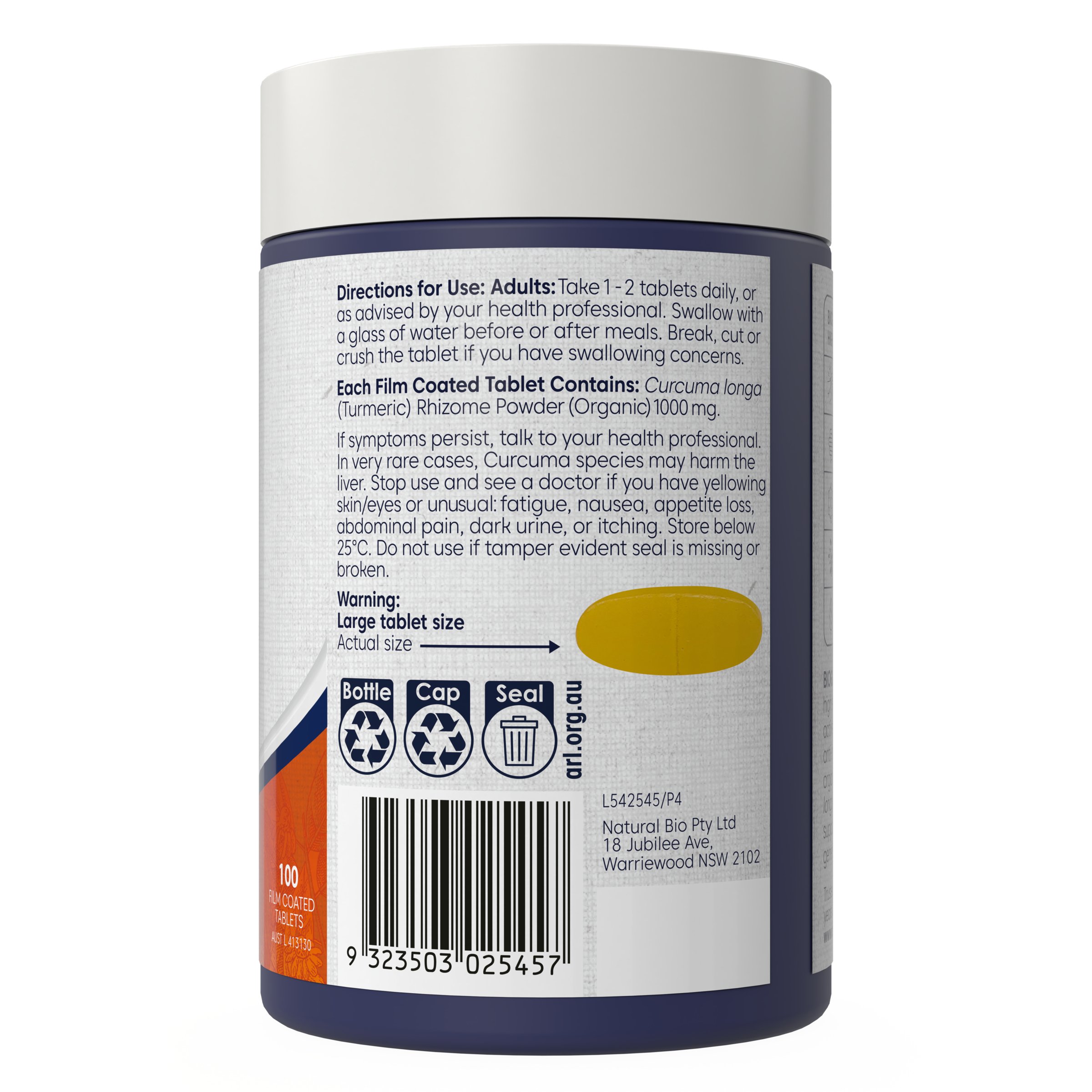 Bioglan Organic Turmeric High Strength 1000mg - 100 tablets - Image 3