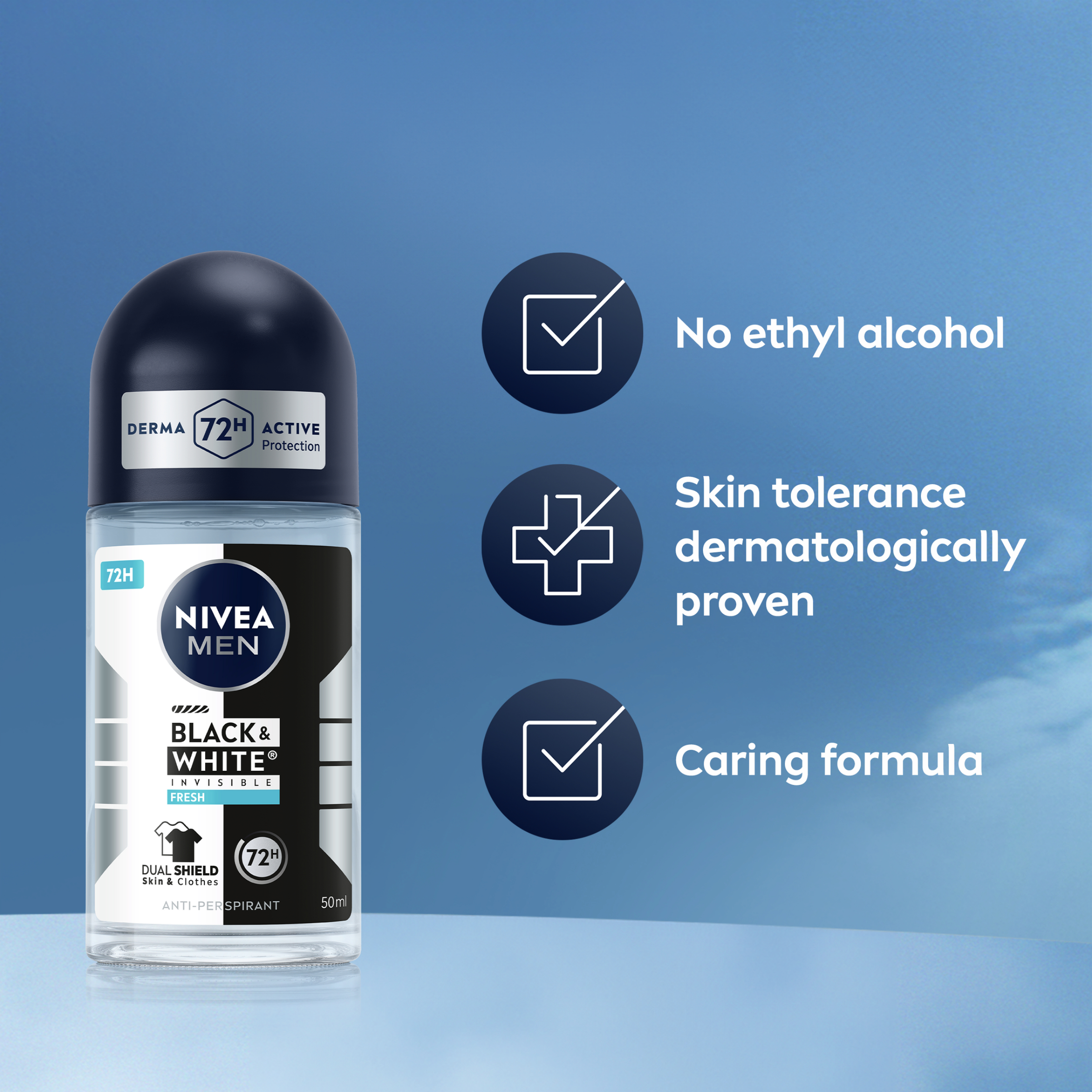 Nivea Men Black & White Fresh Roll On 50ml - Image 3