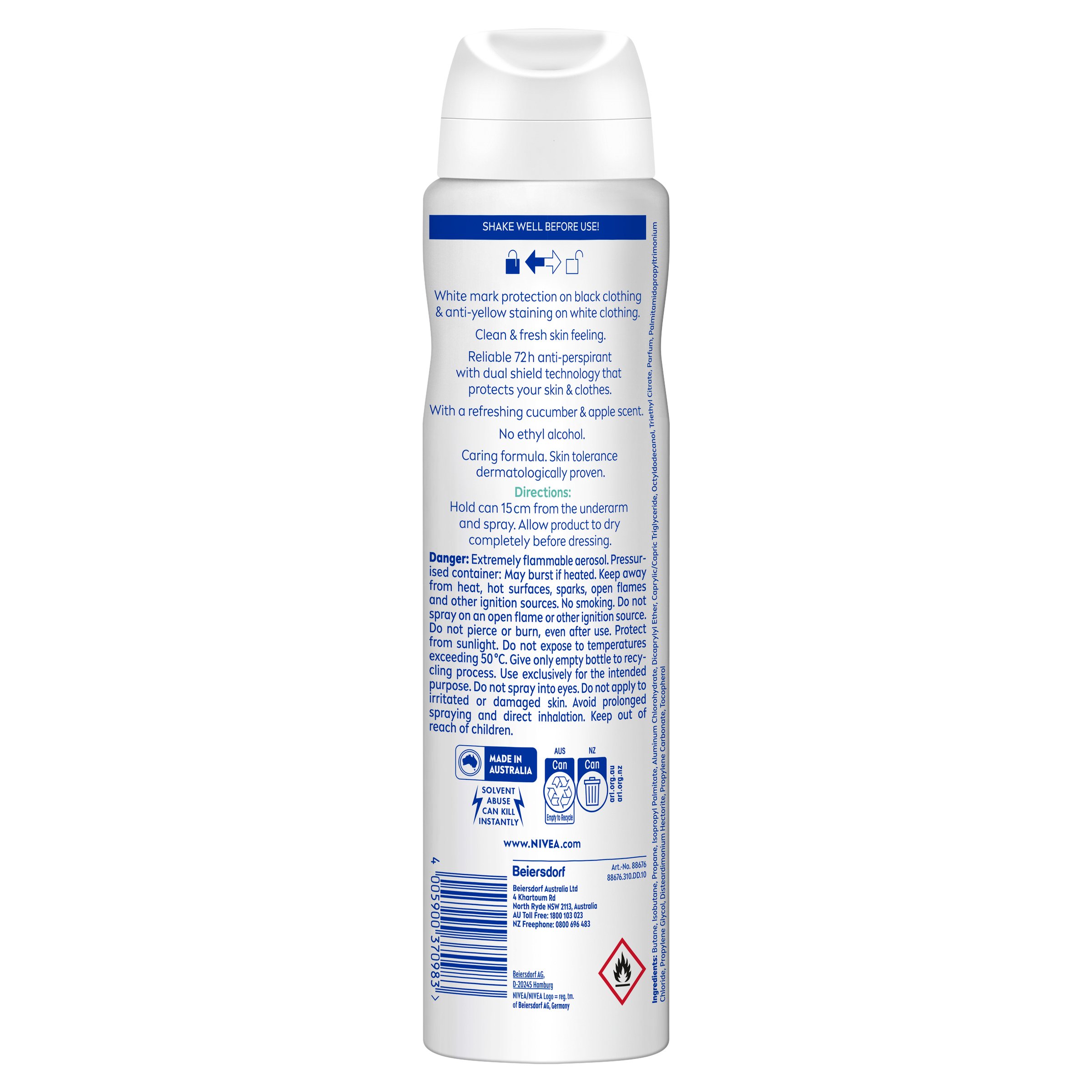 Nivea Deodorant Aerosol Black & White Fresh 250ml - Image 2