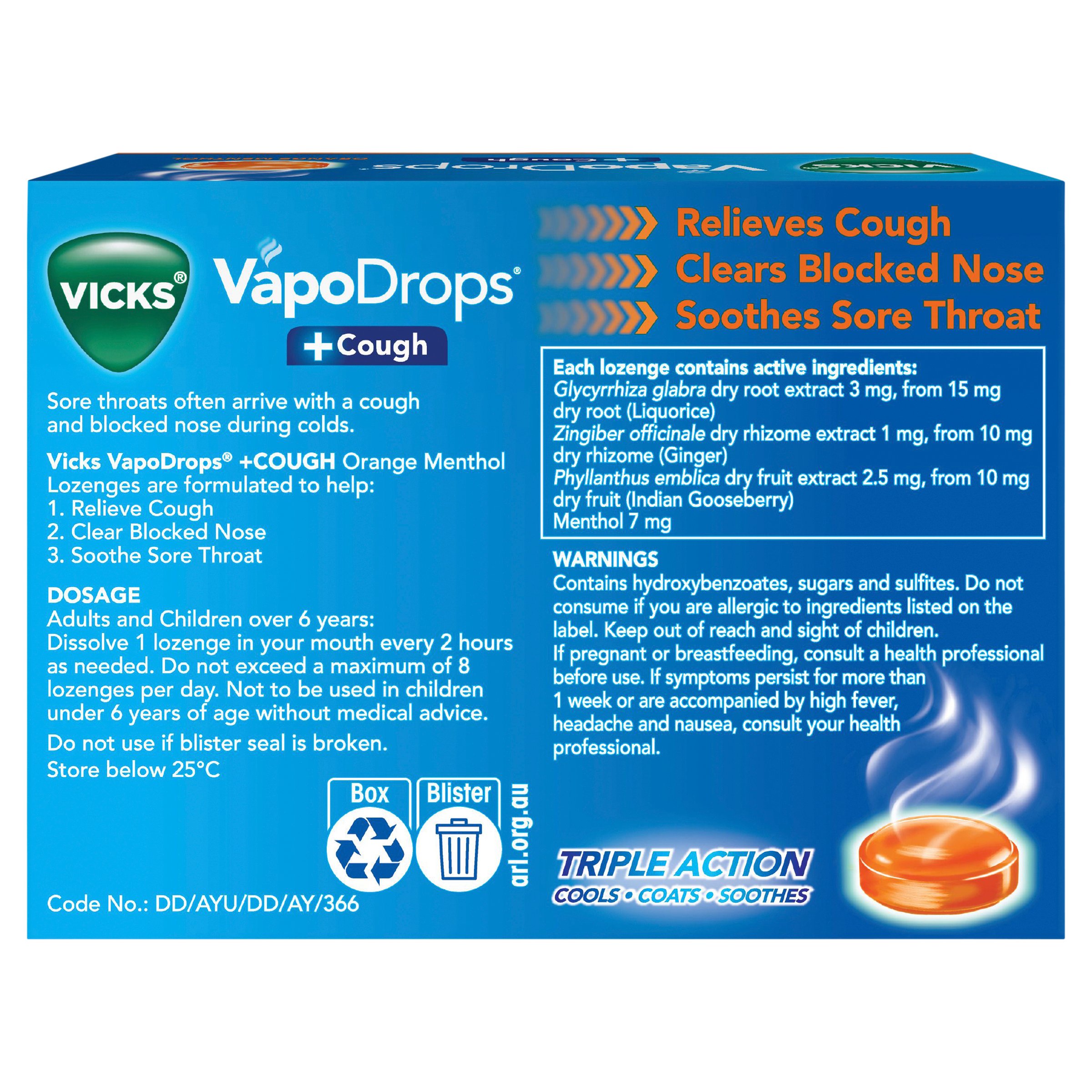 Vicks VapoDrop + Cough Orange Menthol 36 lozenges - Image 2