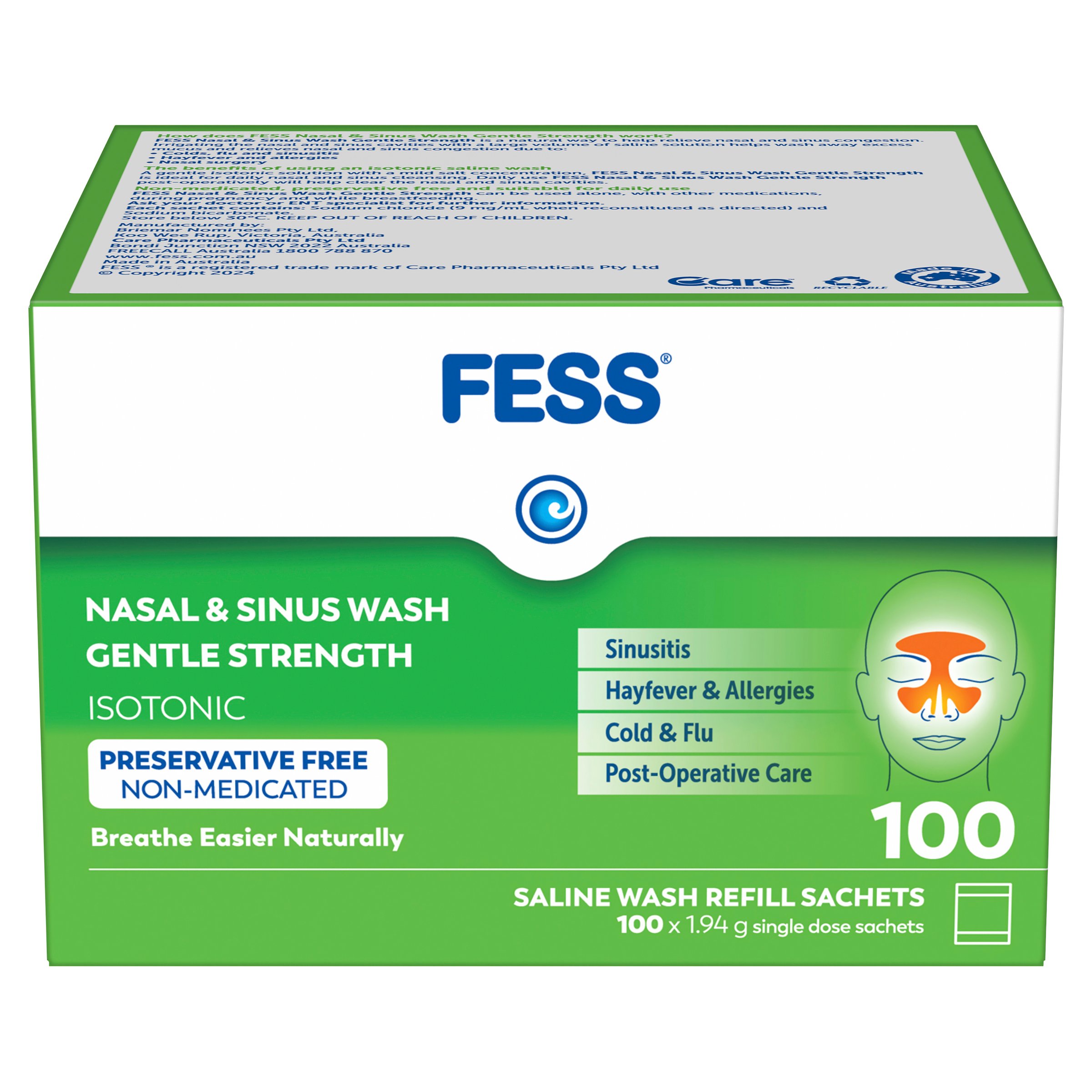 Fess Nasal & Sinus Wash Gentle Strength Refill 100 sachets - Image 1