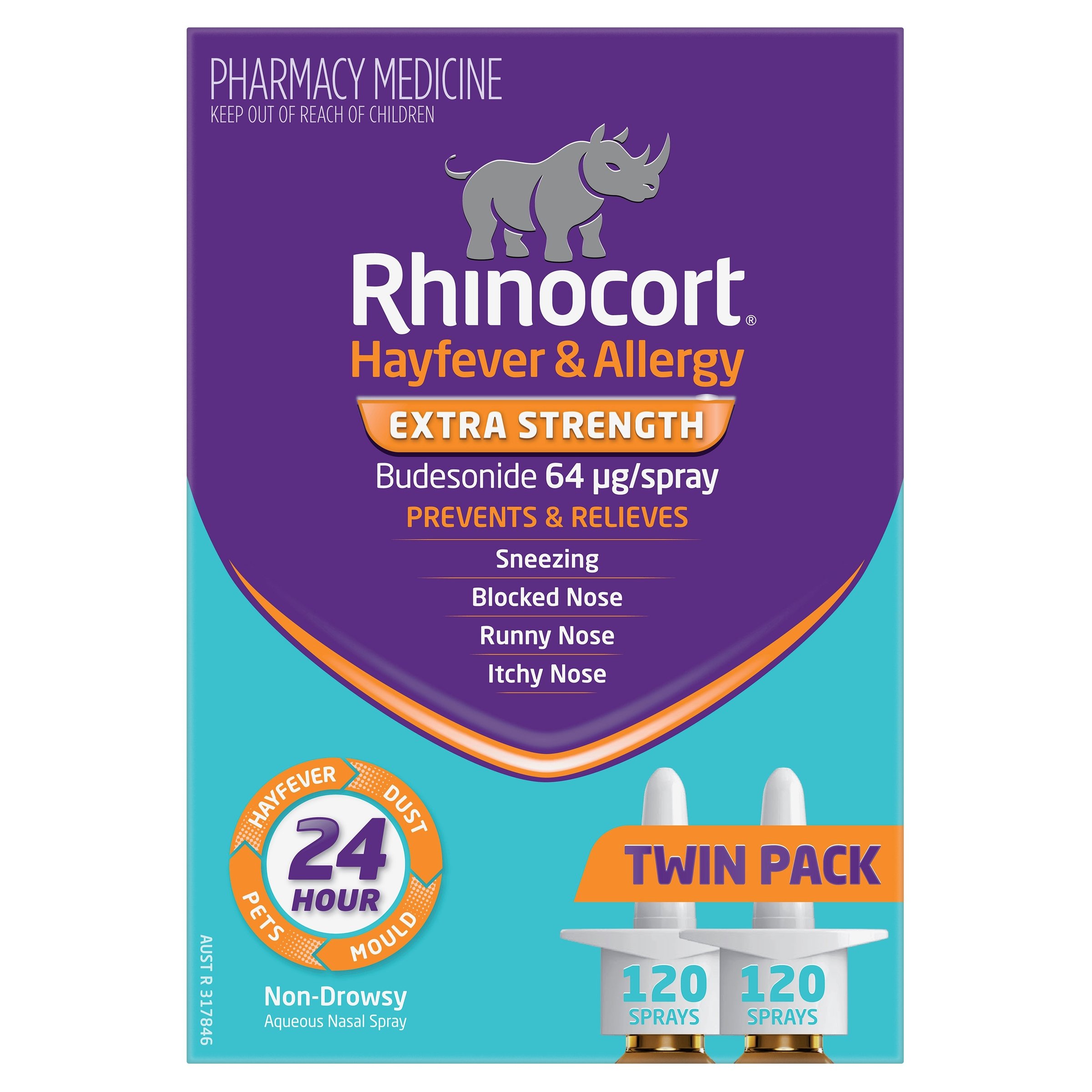 Rhinocort Nasal Spray 64mcg 120 doses - 2 pack - Image 1