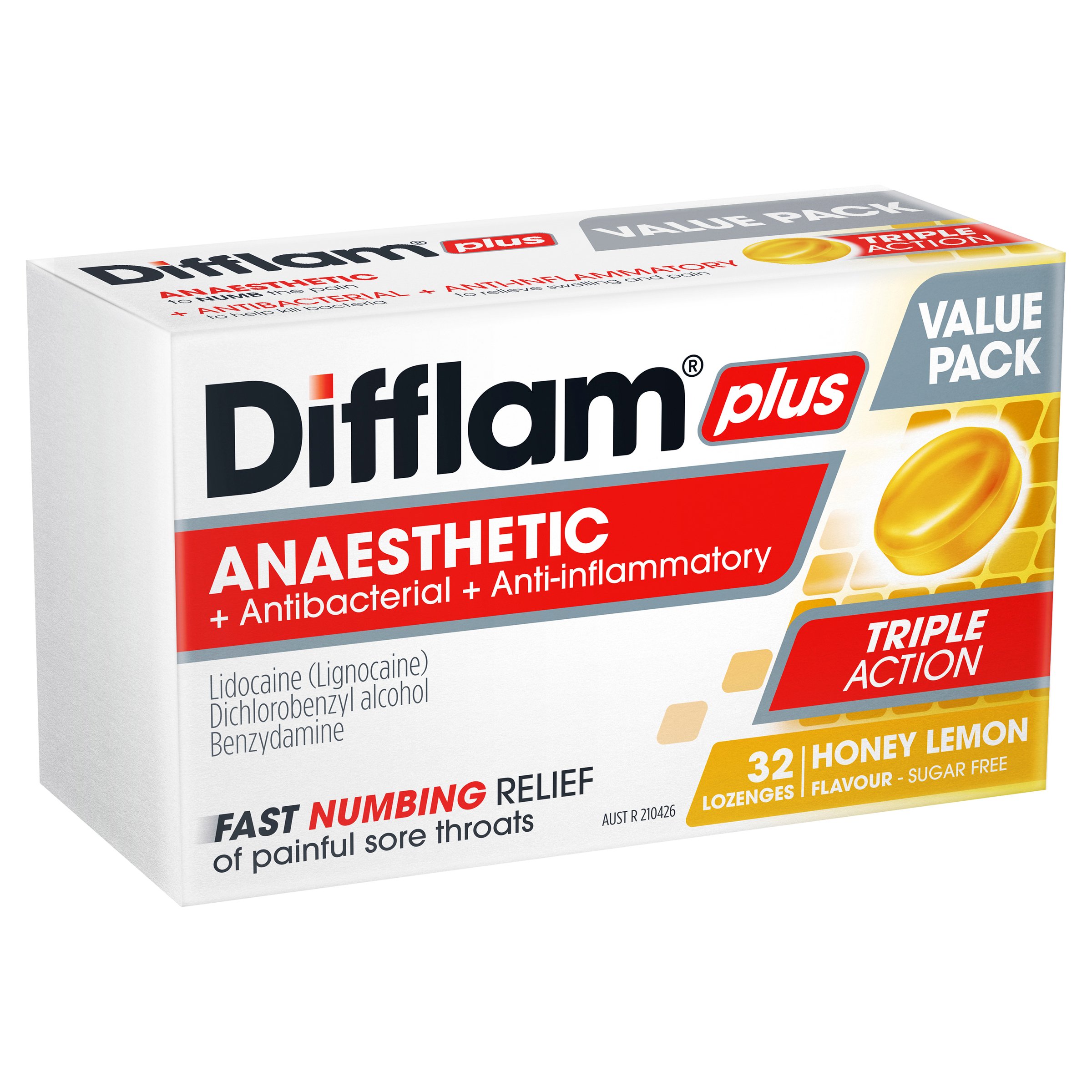 Difflam Plus Anaesthetic Triple Action Honey & Lemon 32 lozenges - Image 5