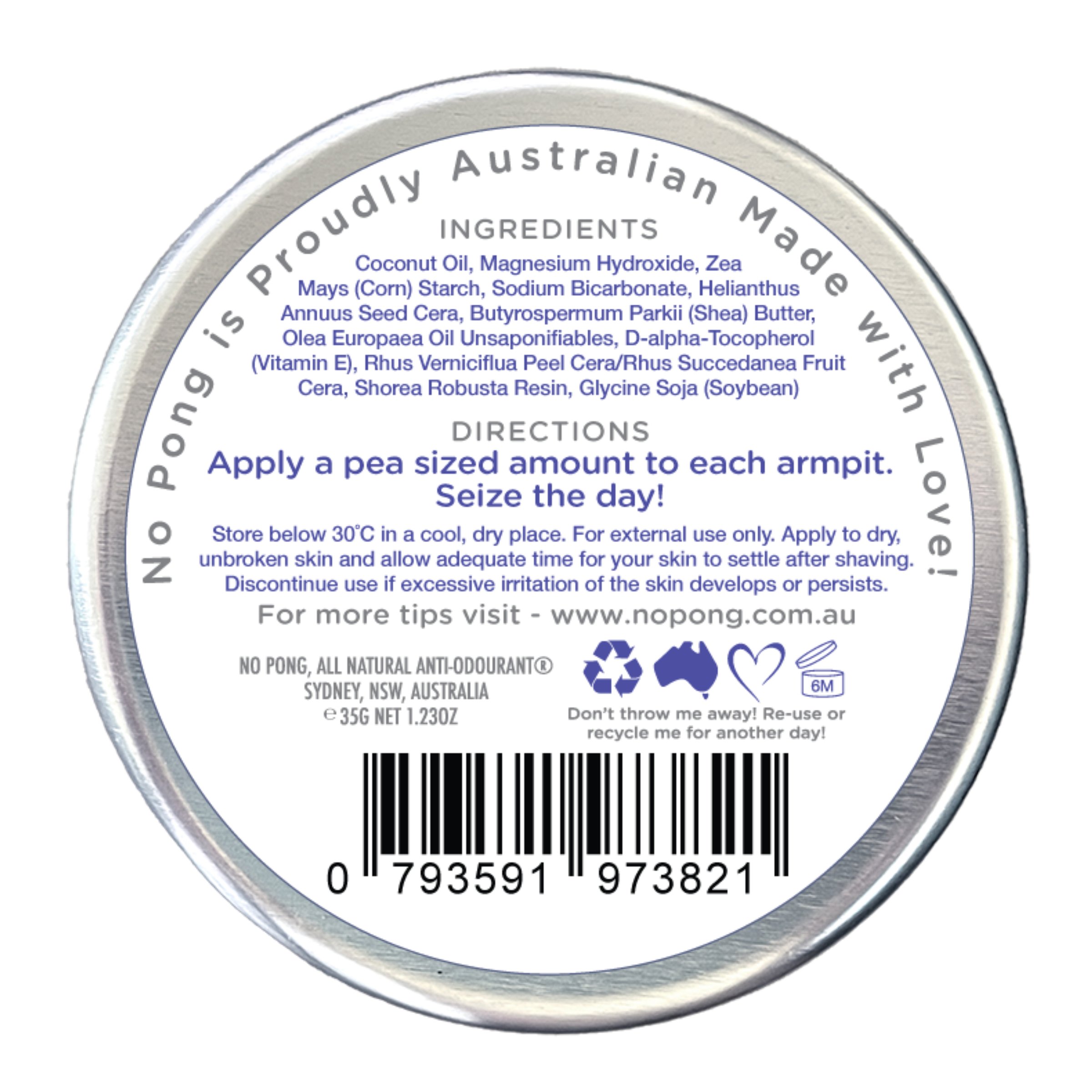 No Pong All Natural Anti Odourant Frangrance Free Vegan 35g - Image 2