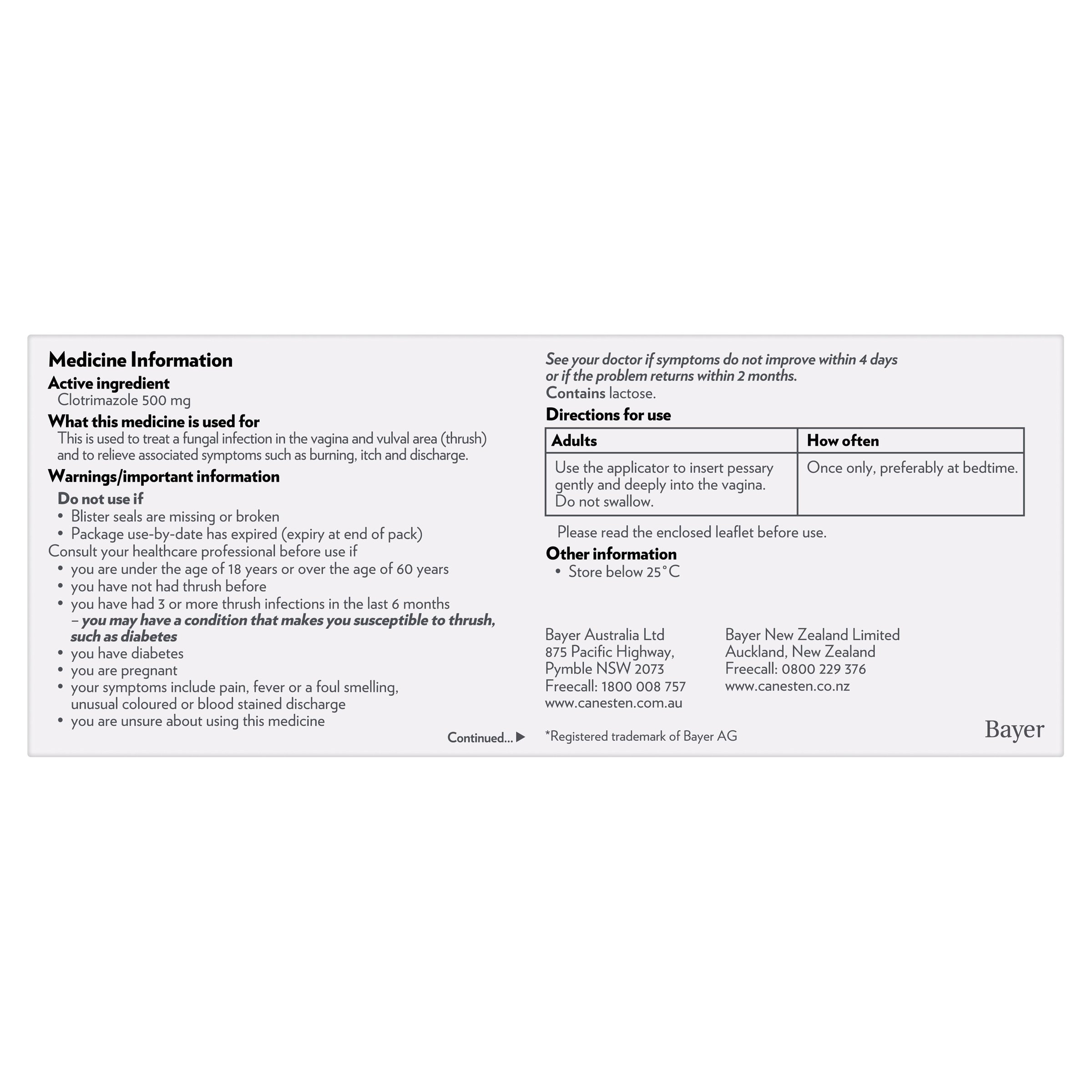 Canesten Once Pessary 500mg - 1 each - Image 2