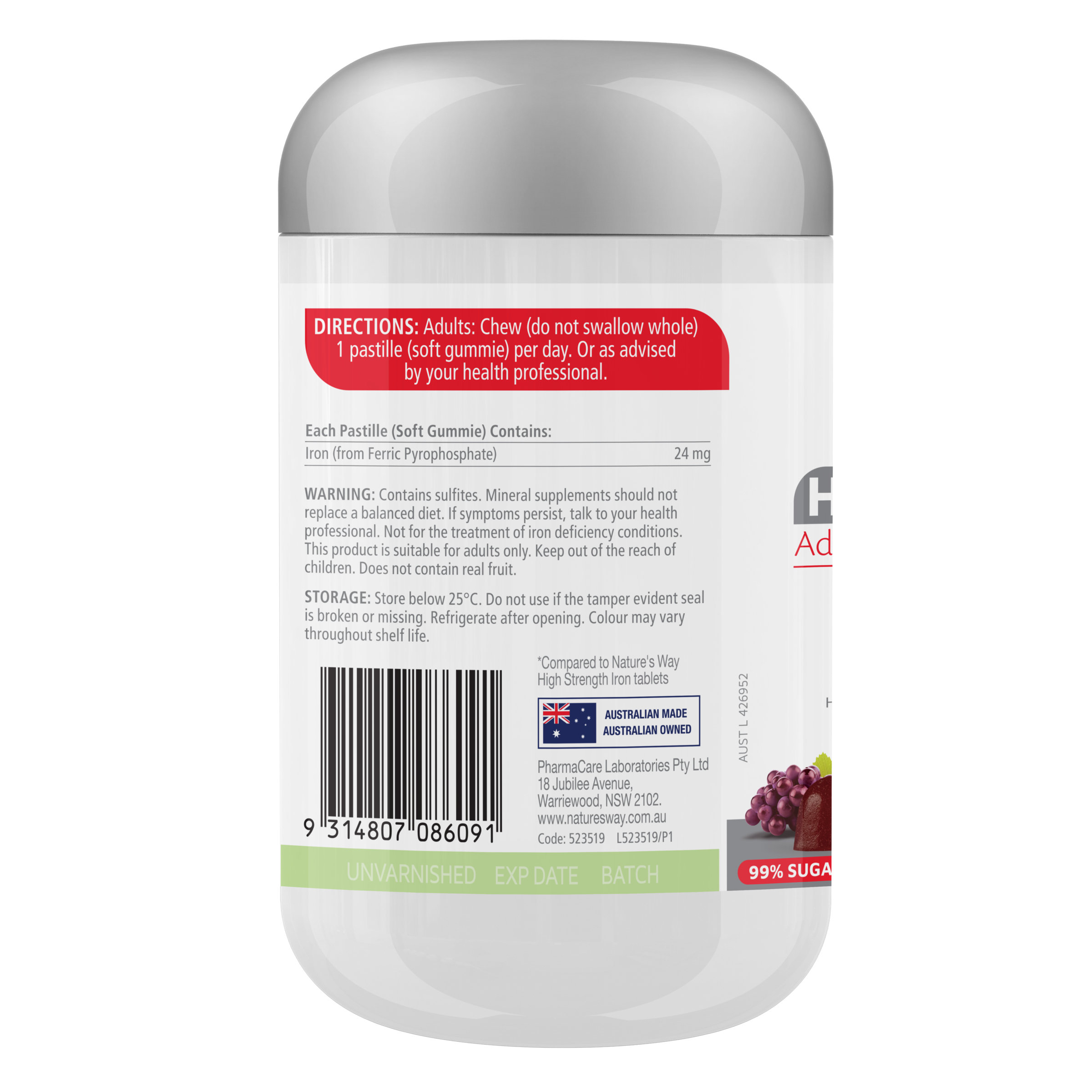 Nature's Way High Strength Adult Vita Gummies Iron 24mg - 30 pastilles - Image 3