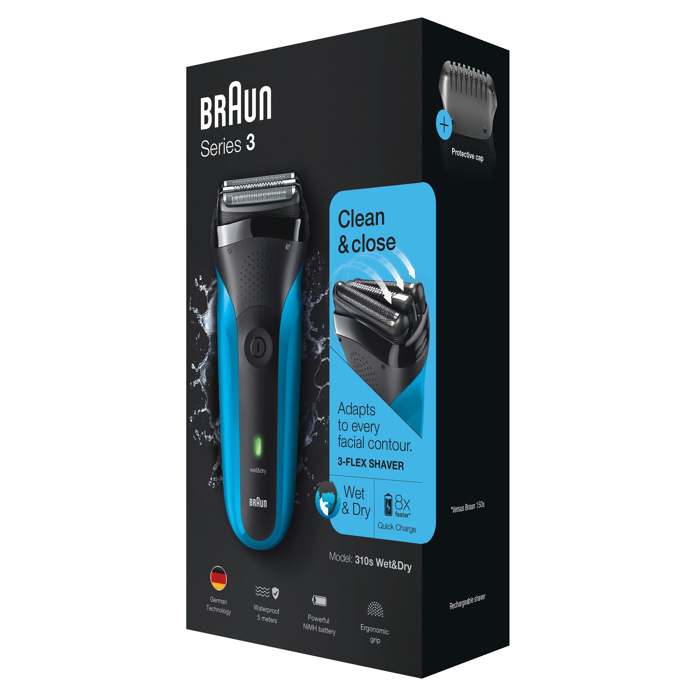 Braun Series 3 - 310S Rechargeable Wet & Dry Electric Shaver Blue 1 unit - Image 11