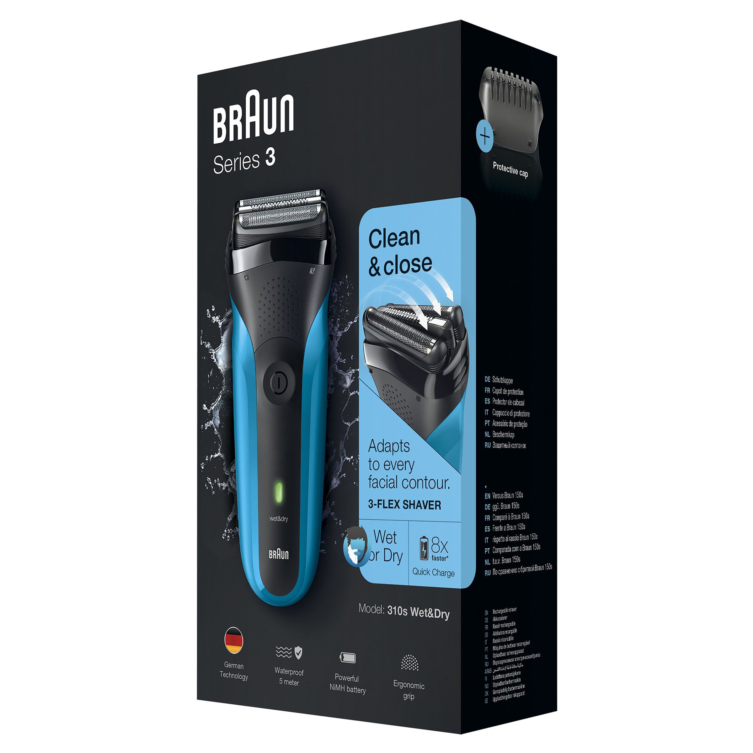 Braun Series 3 - 310S Rechargeable Wet & Dry Electric Shaver Blue 1 unit - Image 6