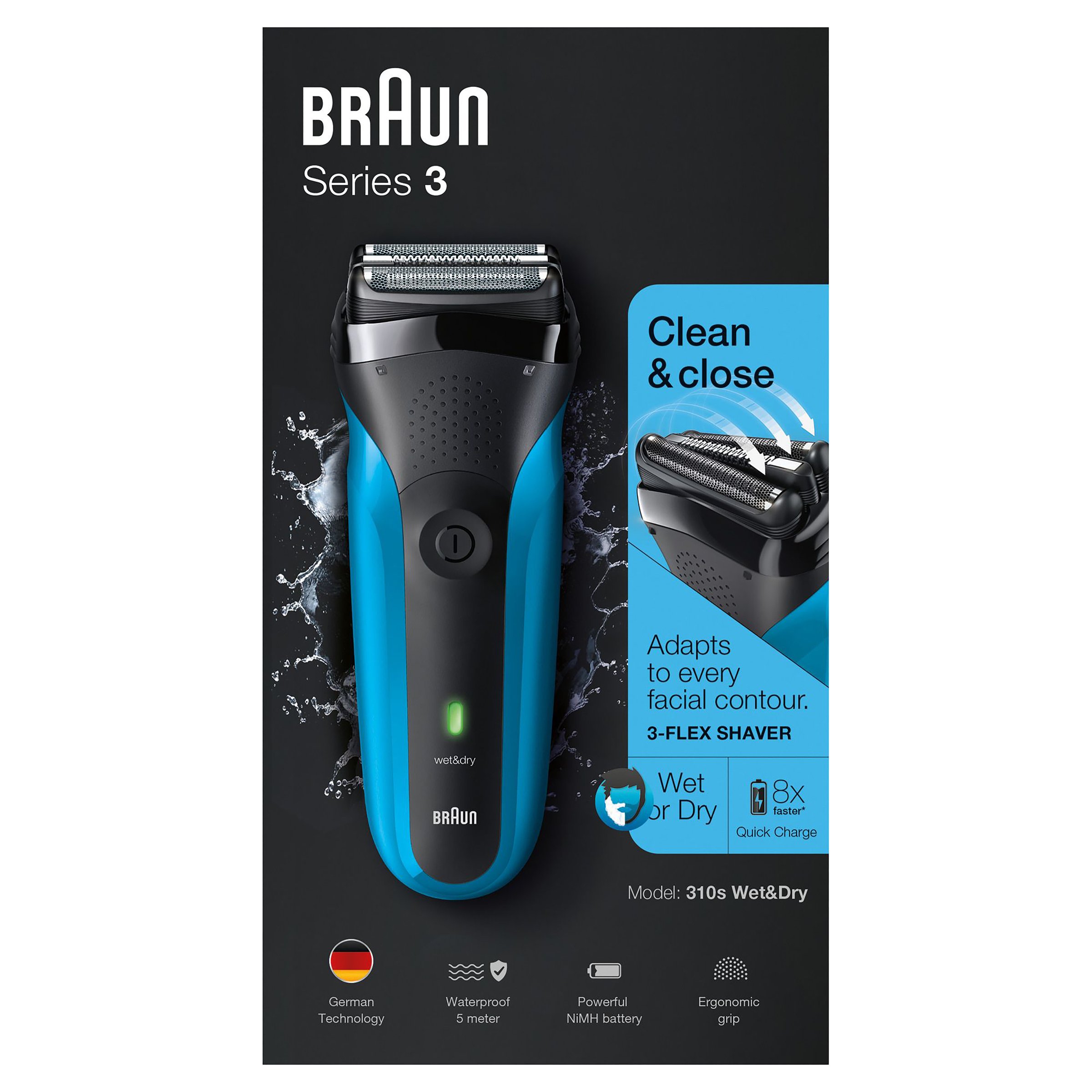 Braun Series 3 - 310S Rechargeable Wet & Dry Electric Shaver Blue 1 unit - Image 1