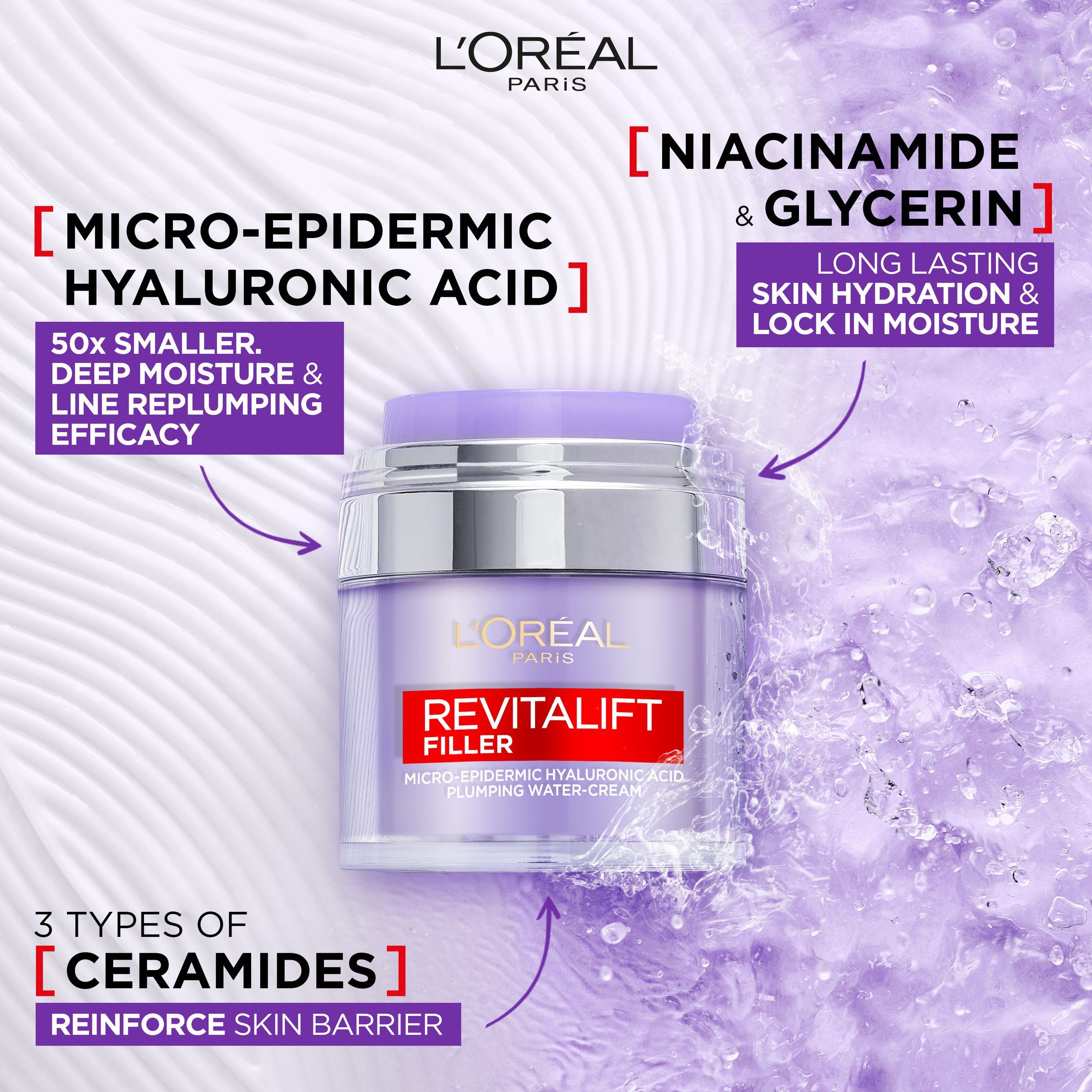 L'Oreal Paris Revitalift Filler Plumping Water Cream 50ml - Image 3
