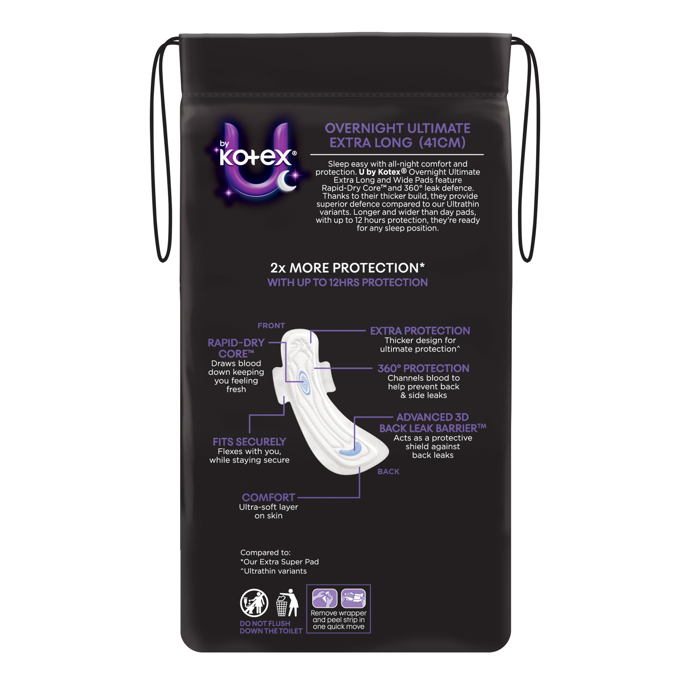U By Kotex Maxi Ultimate Overnight Wing 6 - 41cm - Image 2