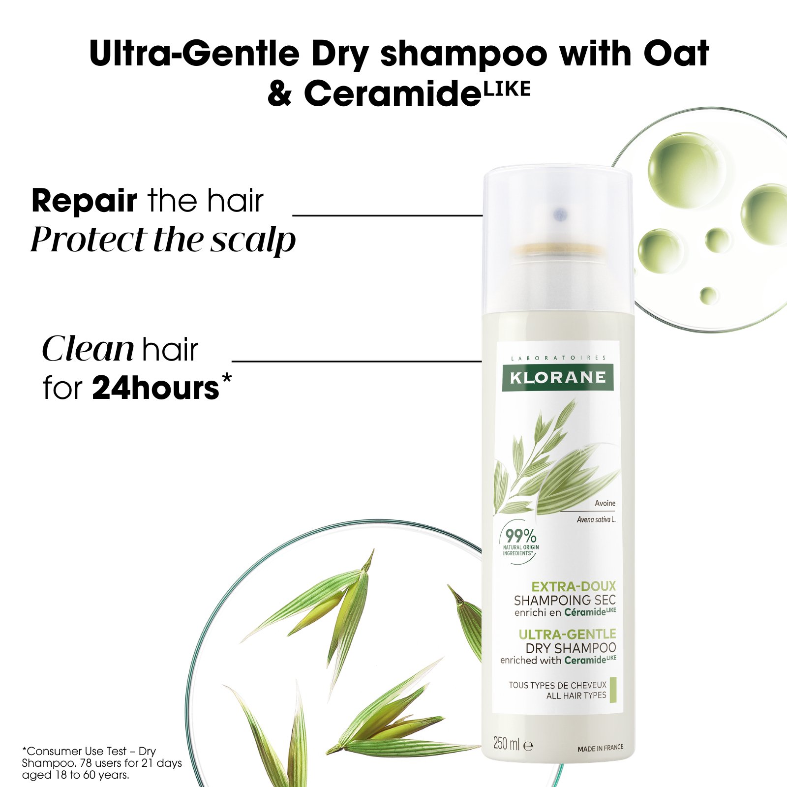 Klorane Dry Shampoo With Oat & Ceramide 250ml - Image 5