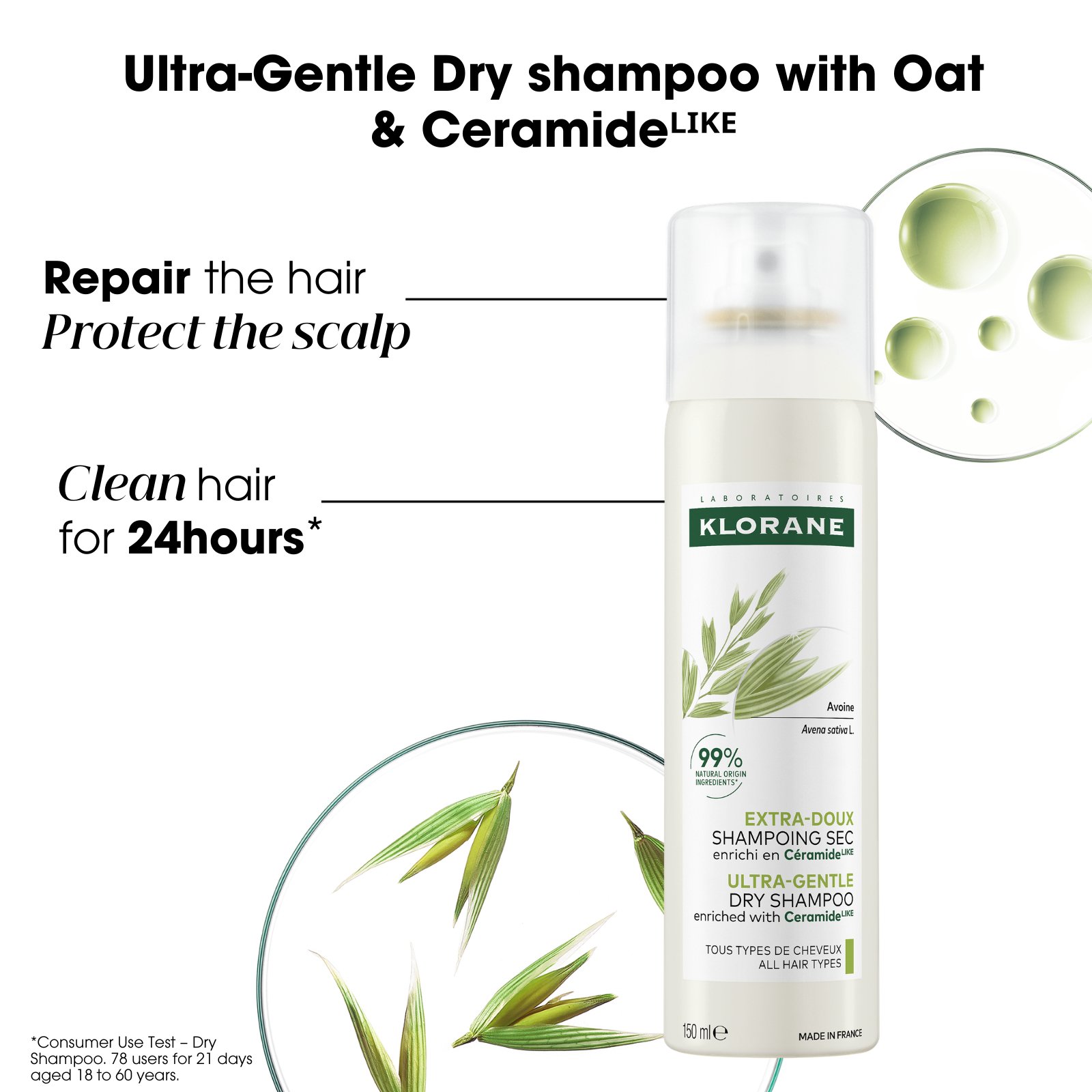 Klorane Dry Shampoo With Oat & Ceramide 150ml - Image 5