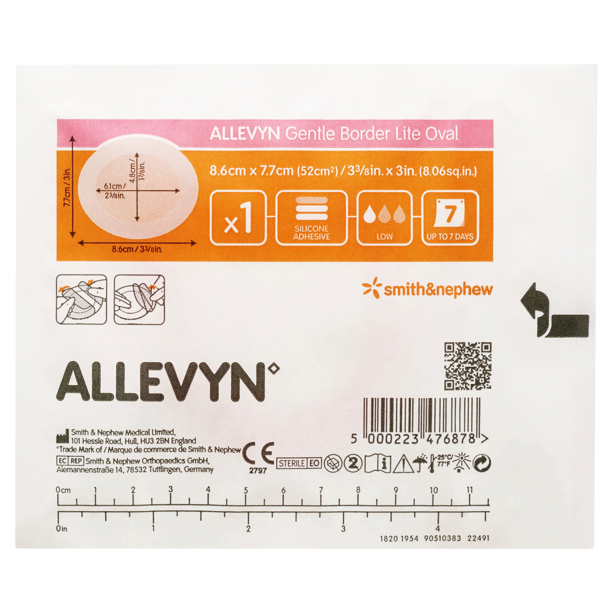 Allevyn Gentle Border Lite Oval 8.6cm X 7.7cm - 1 each - Image 1