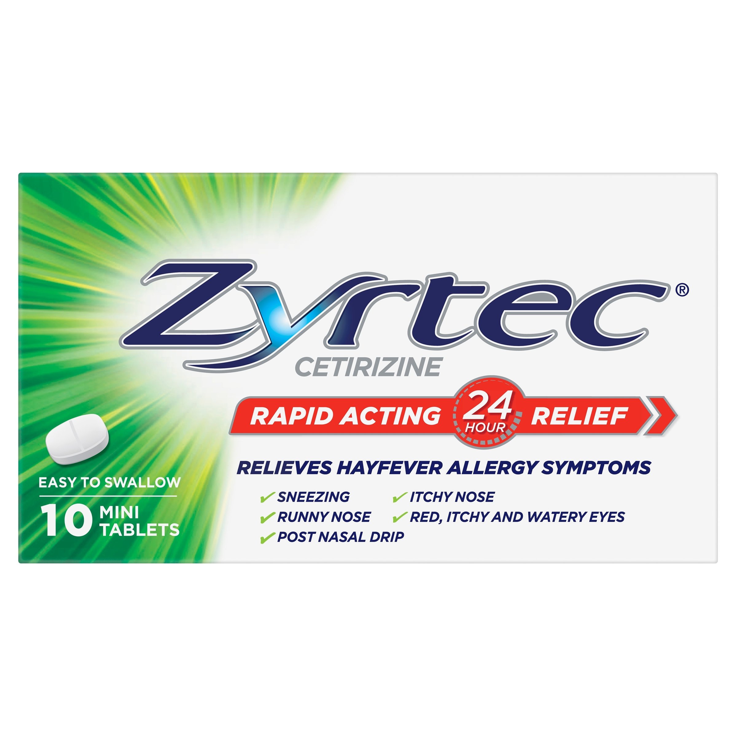 Zyrtec Rapid Acting Hayfever Allergy Relief Antihistamine Mini 10 Tablets - Image 1