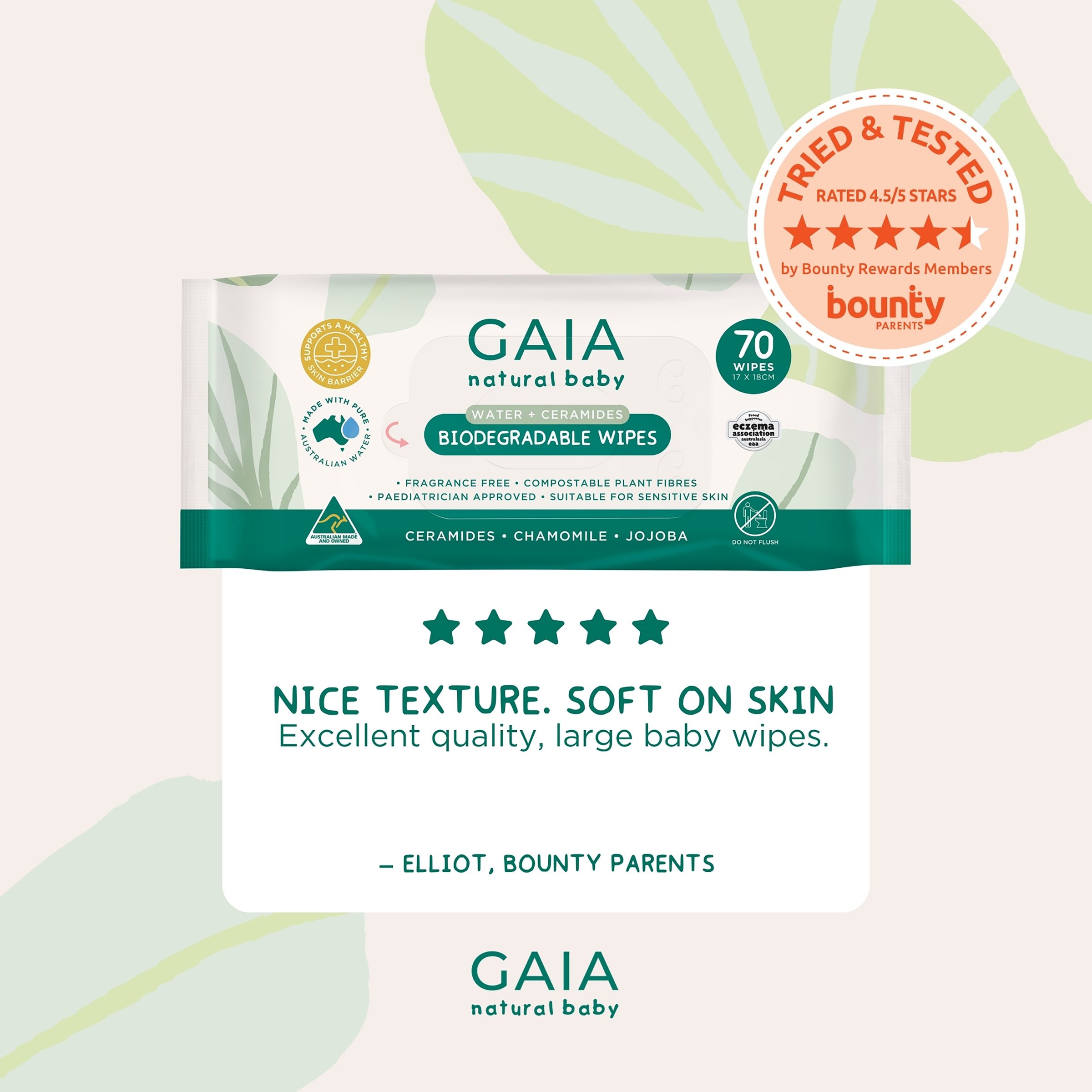 Gaia Biodegradable Water Wipes 70 wipes - Image 6