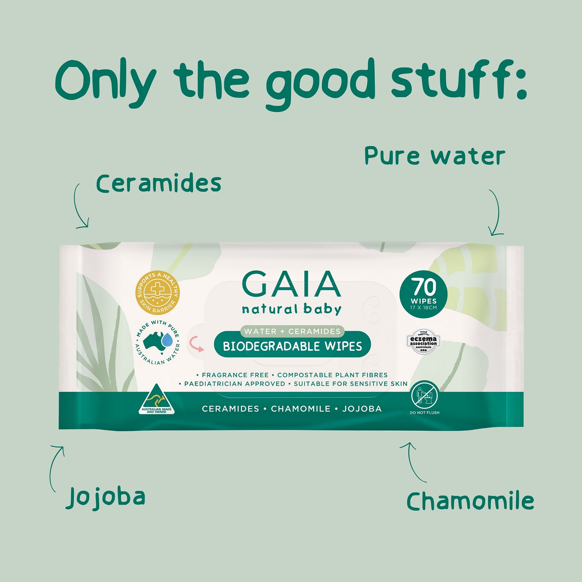Gaia Biodegradable Water Wipes 70 wipes - Image 8