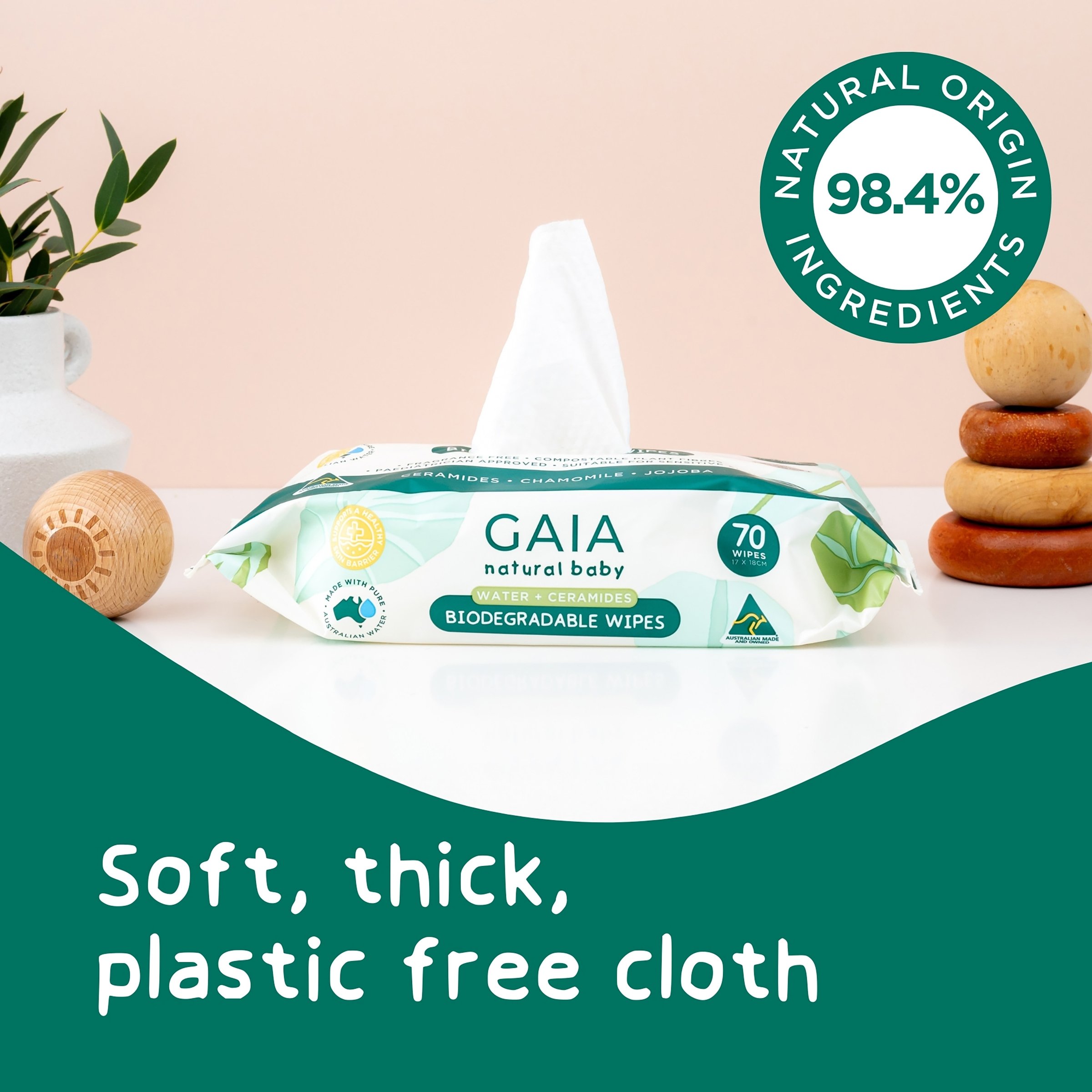 Gaia Biodegradable Water Wipes 70 wipes - Image 12