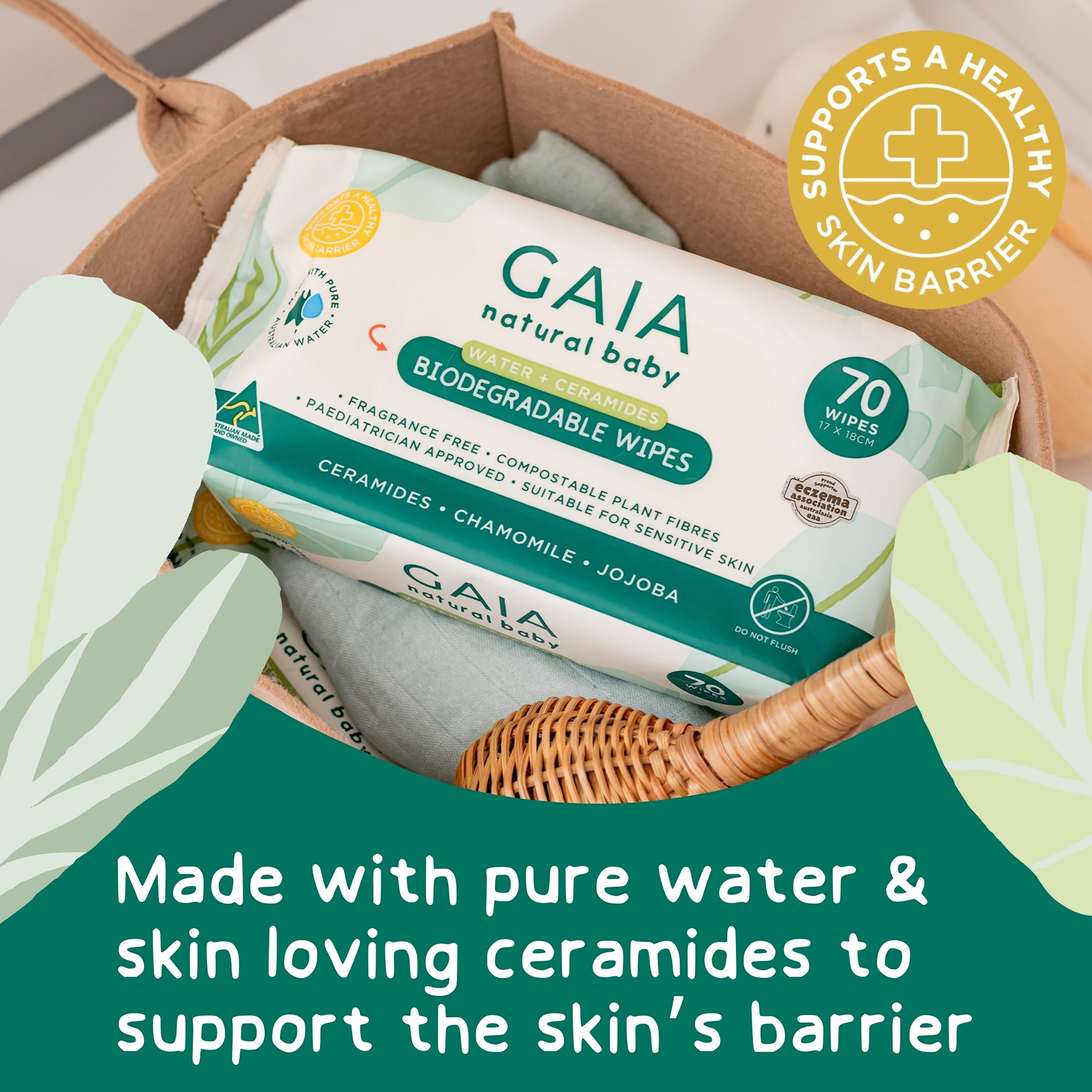 Gaia Biodegradable Water Wipes 70 wipes - Image 11