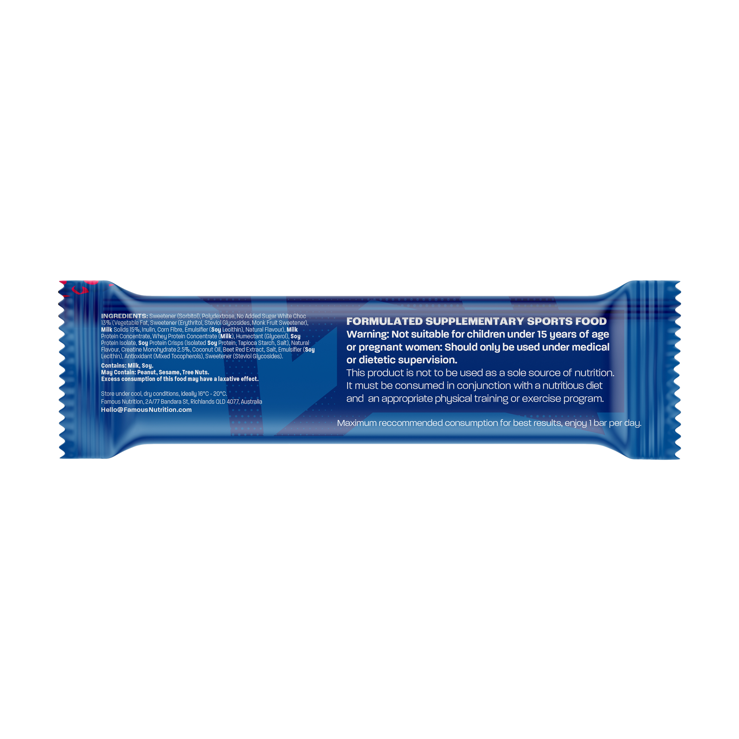 Famous Nutrition Protein Bar + Creatine White Choc Raspberry Flavour 60g - Image 4