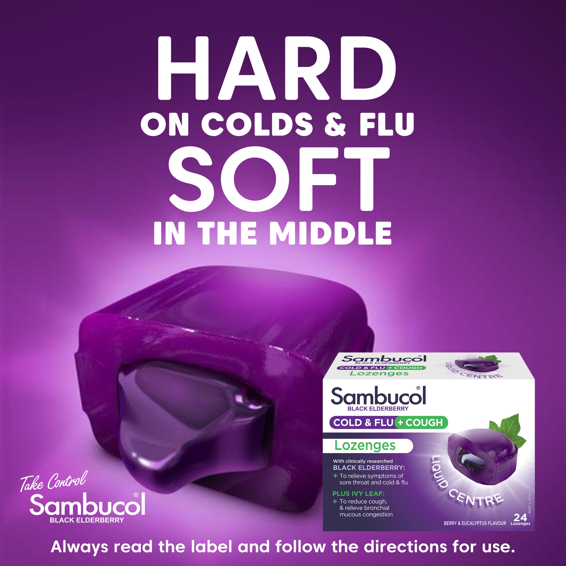 Sambucol Cold & Flu + Cough Medicated Liquid Center 24 Lozenges - Image 3