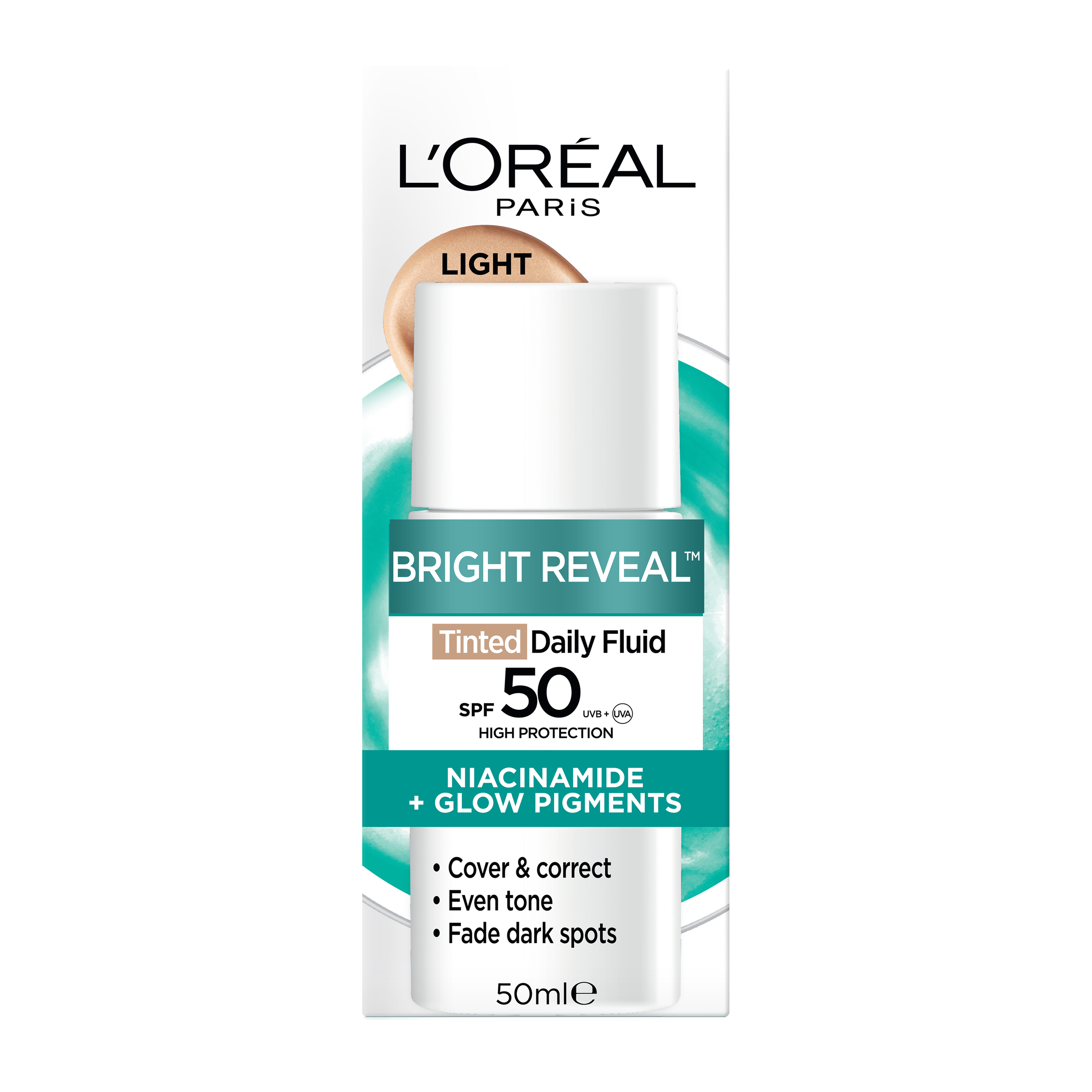 L'Oreal Paris Bright Reveal SPF 50 Tinted Fluid Light 50ml - Image 3