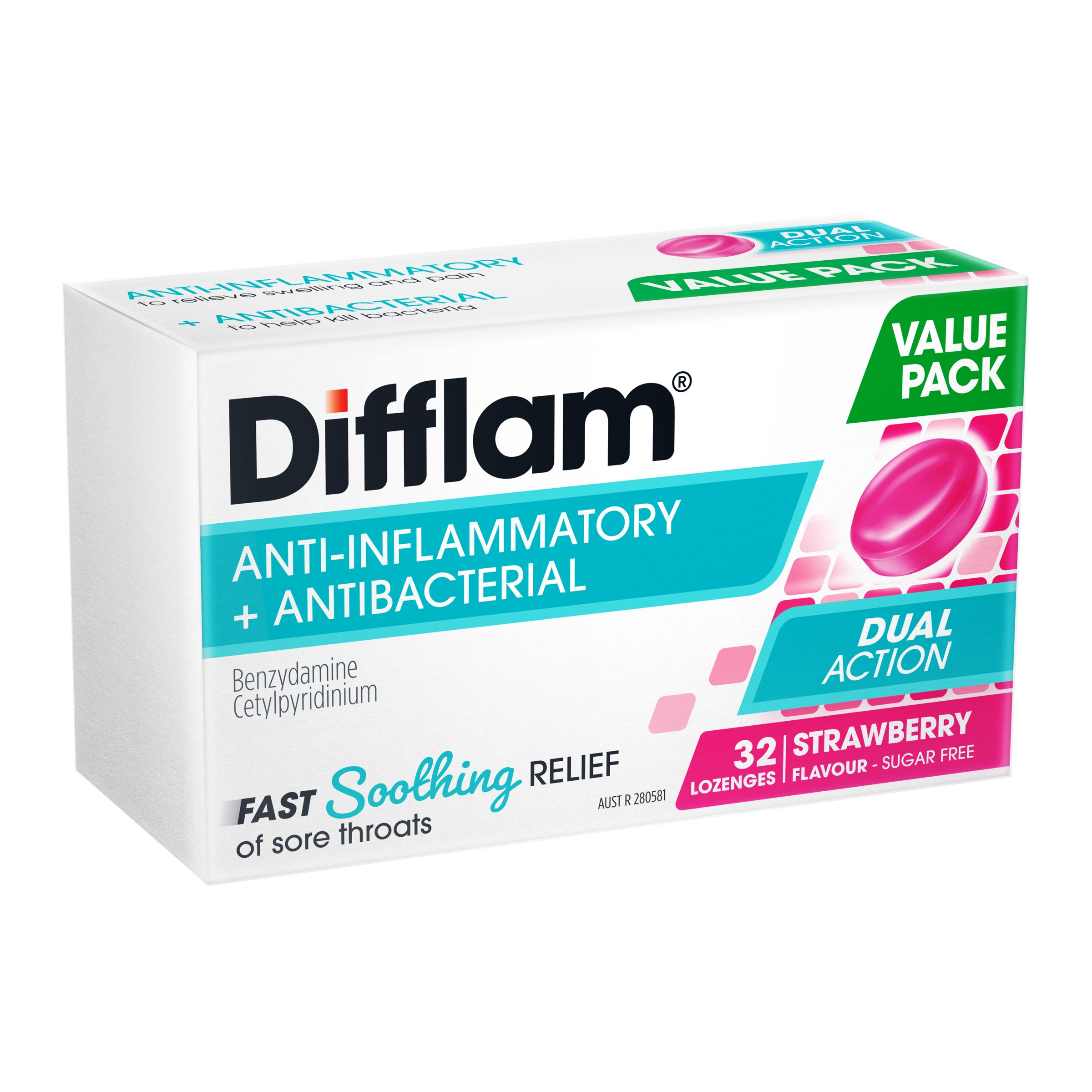 Difflam Sore Throat Lozenge Strawberry Value Pack 32 lozenges - Image 6