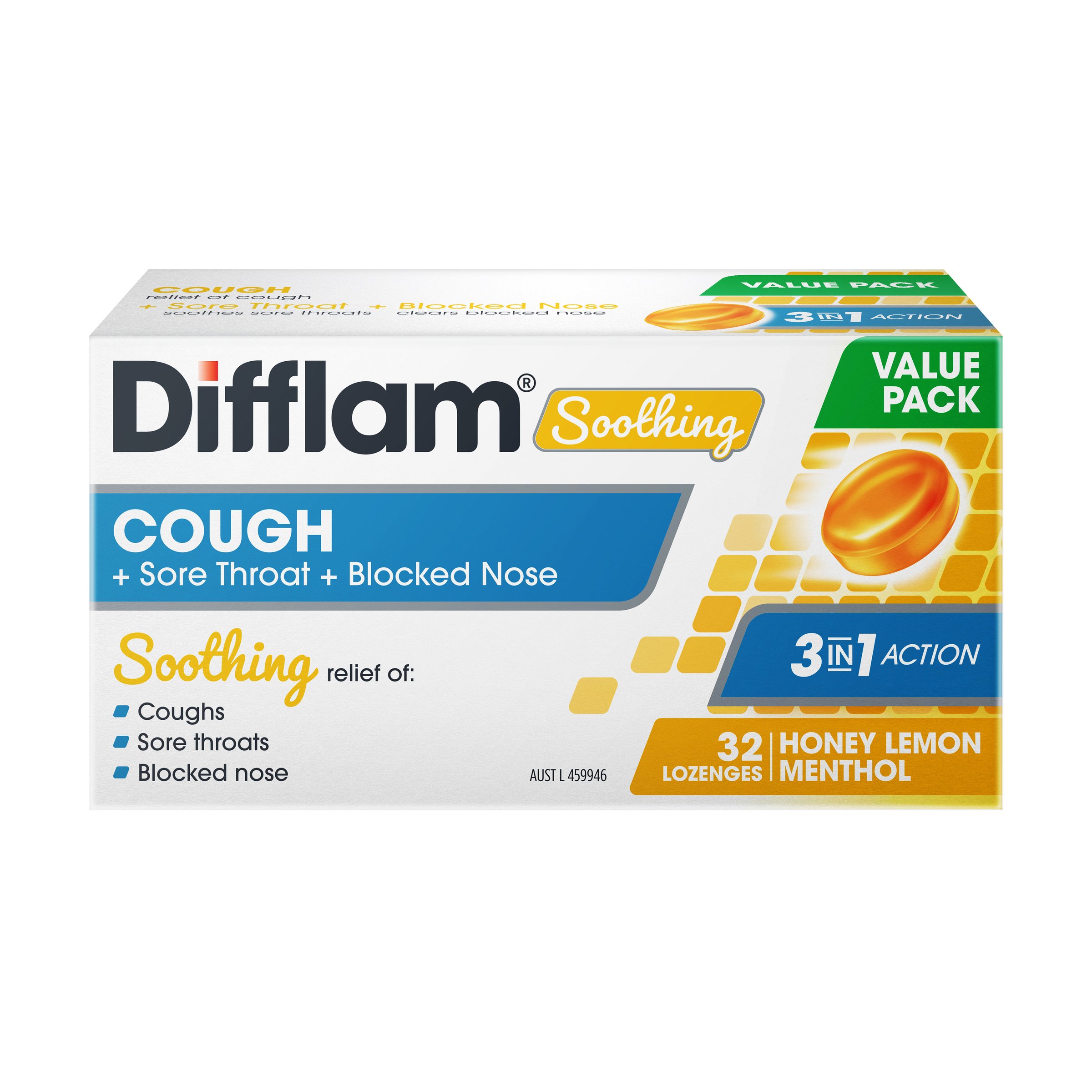 Difflam Soothing Cough + Sore Throat + Blocked Nose 32 Lozenges - Image 1