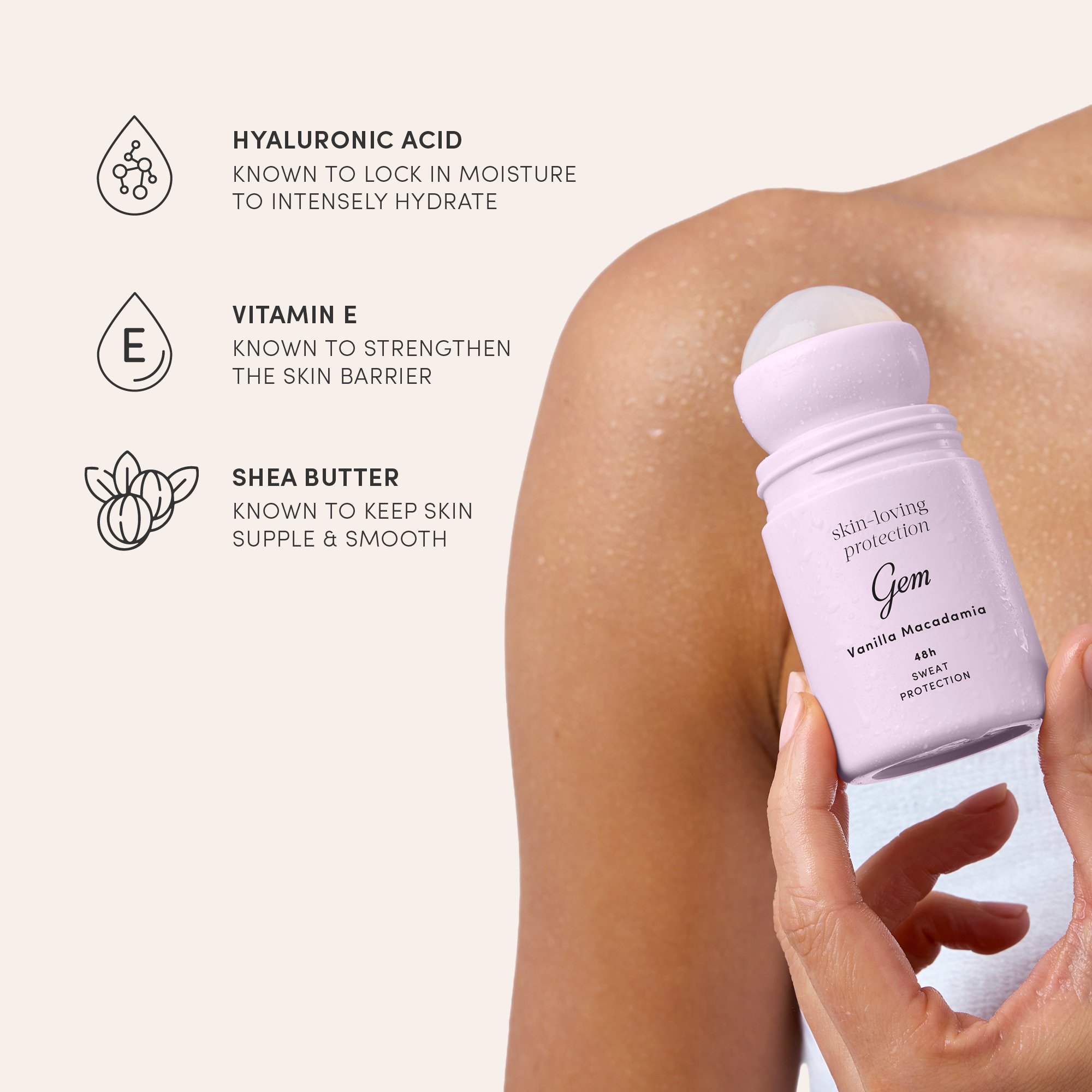 Gem Skin-Loving Roll On Deodorant Vanilla Macadamia 50ml - Image 5