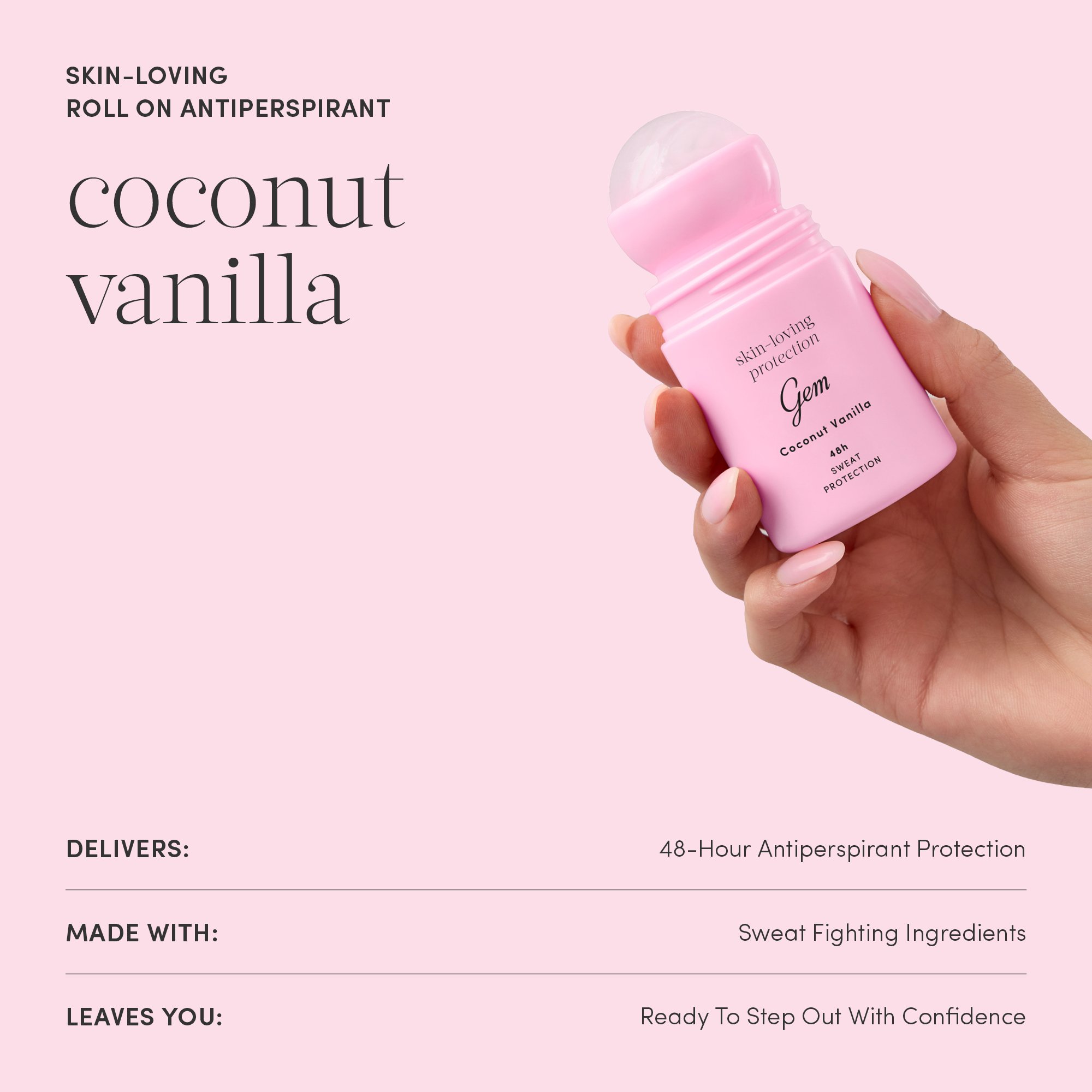 Gem Skin-Loving Roll On Deodorant Coconut Vanilla 50ml - Image 4