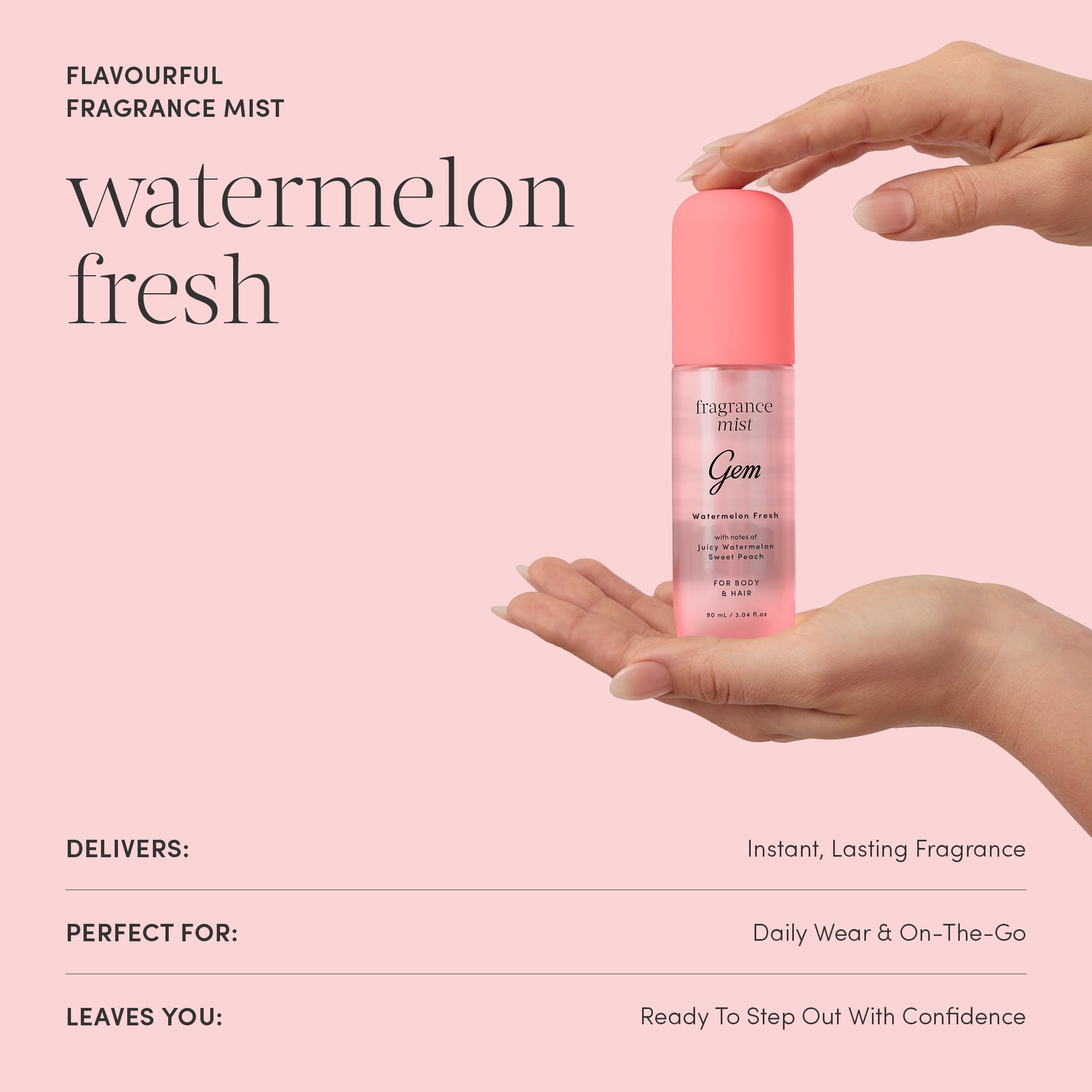 Gem Fragrance Mist For Body & Hair Watermelon Fresh 90ml - Image 3